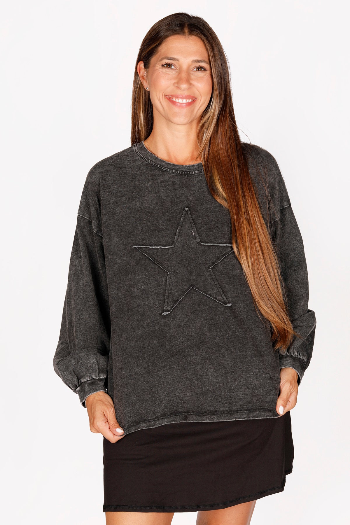 Black Distressed Star Top - FINALSALE