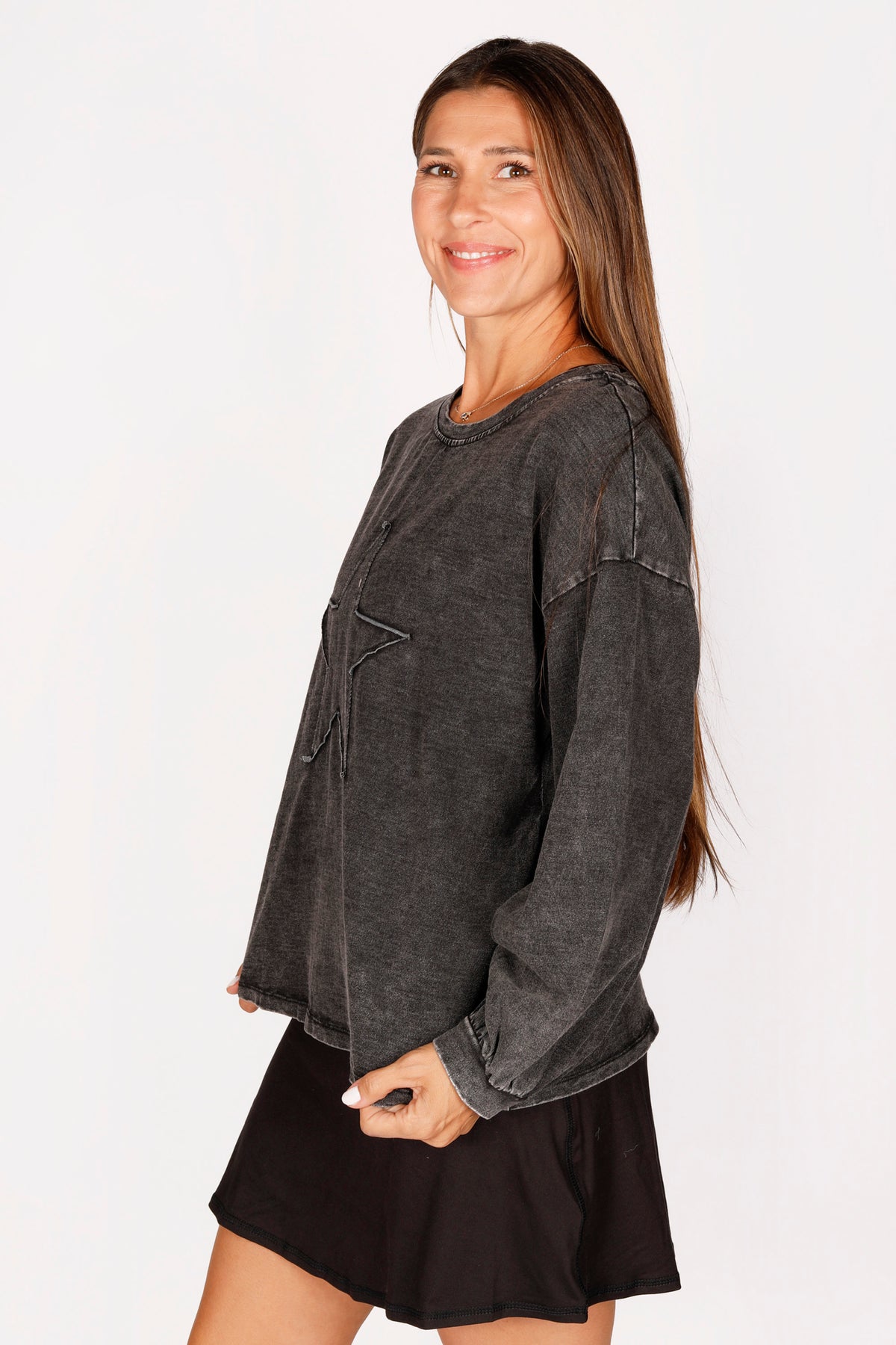 Black Distressed Star Top - FINALSALE