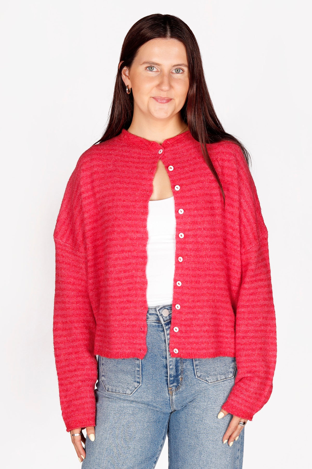 Piper Cherry Red Striped Cardigan