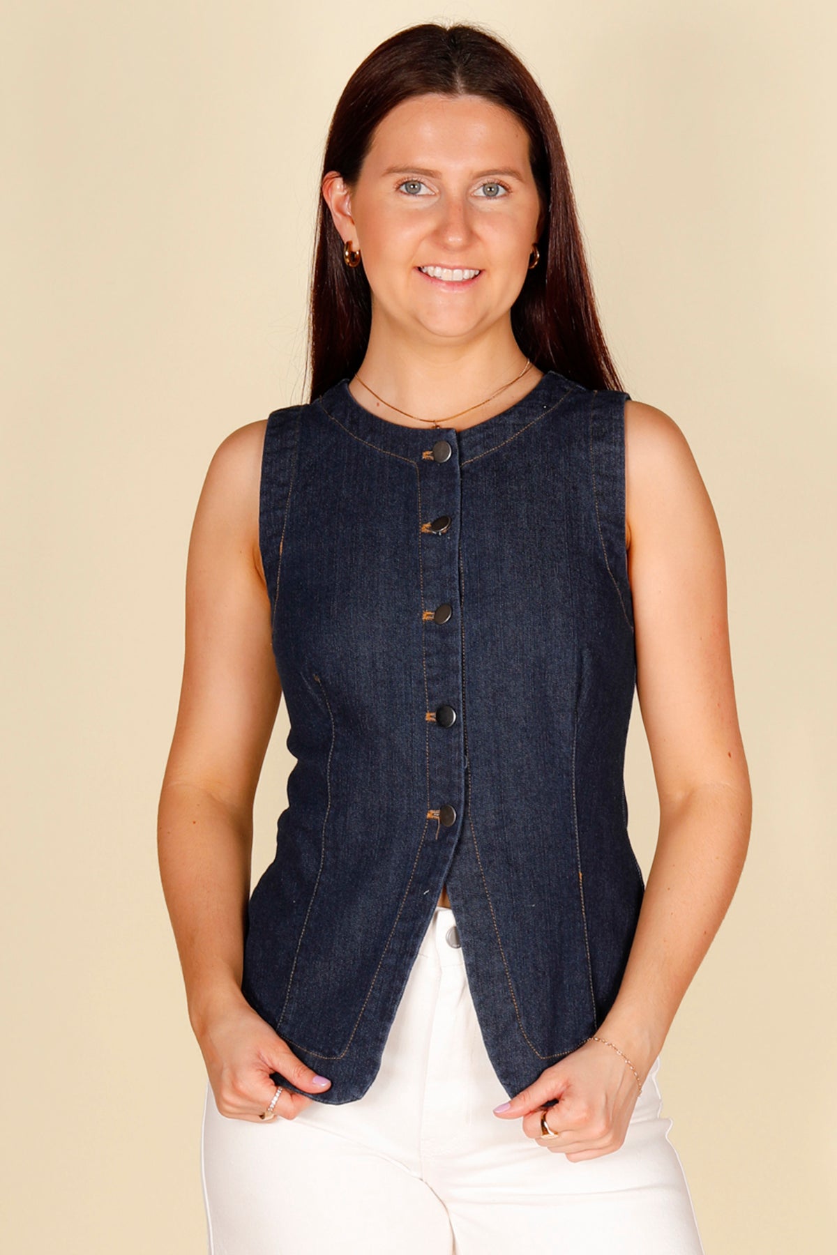 Dark Denim Drop Waist Vest - FINAL SALE