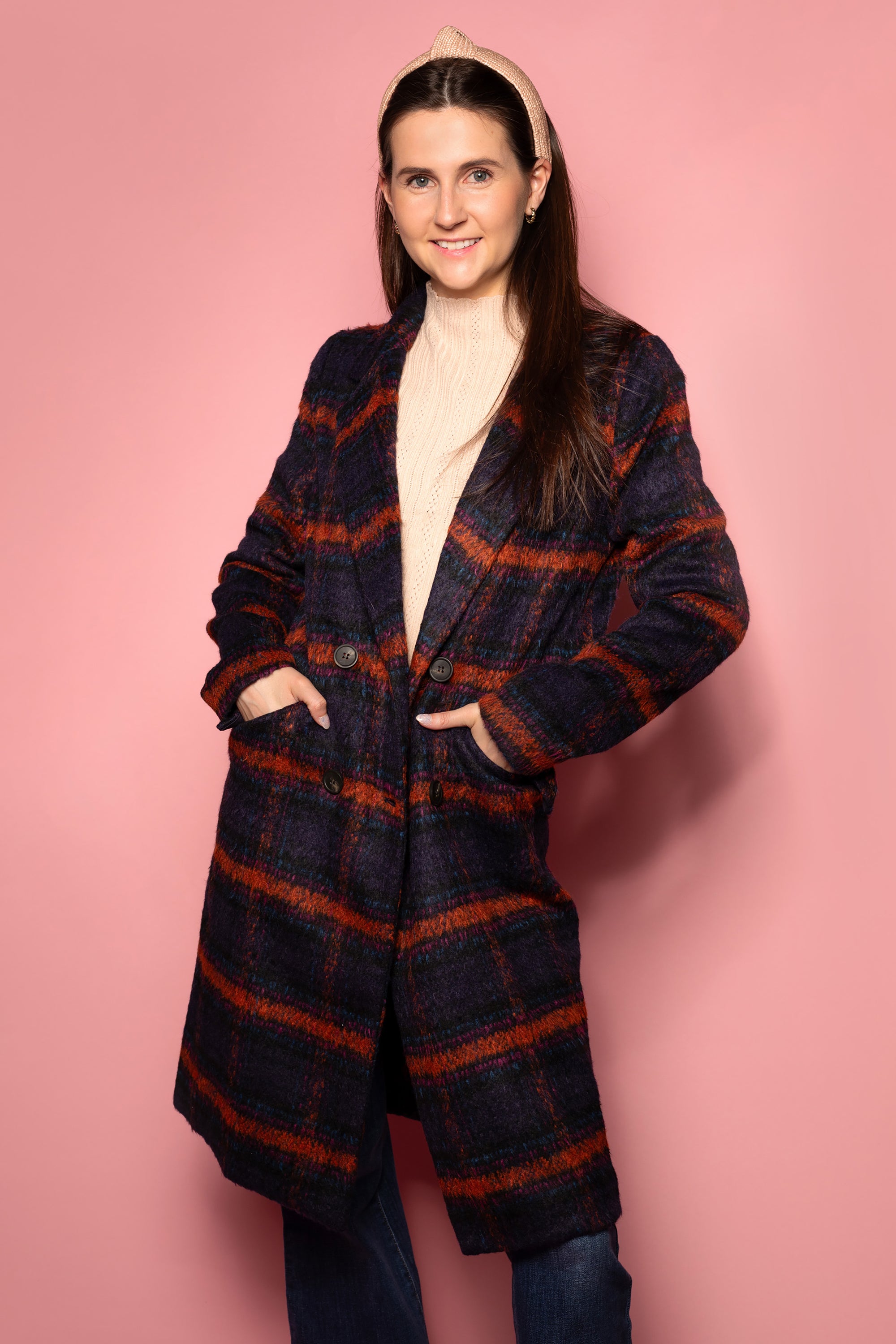 Eliza Navy Plaid Coat