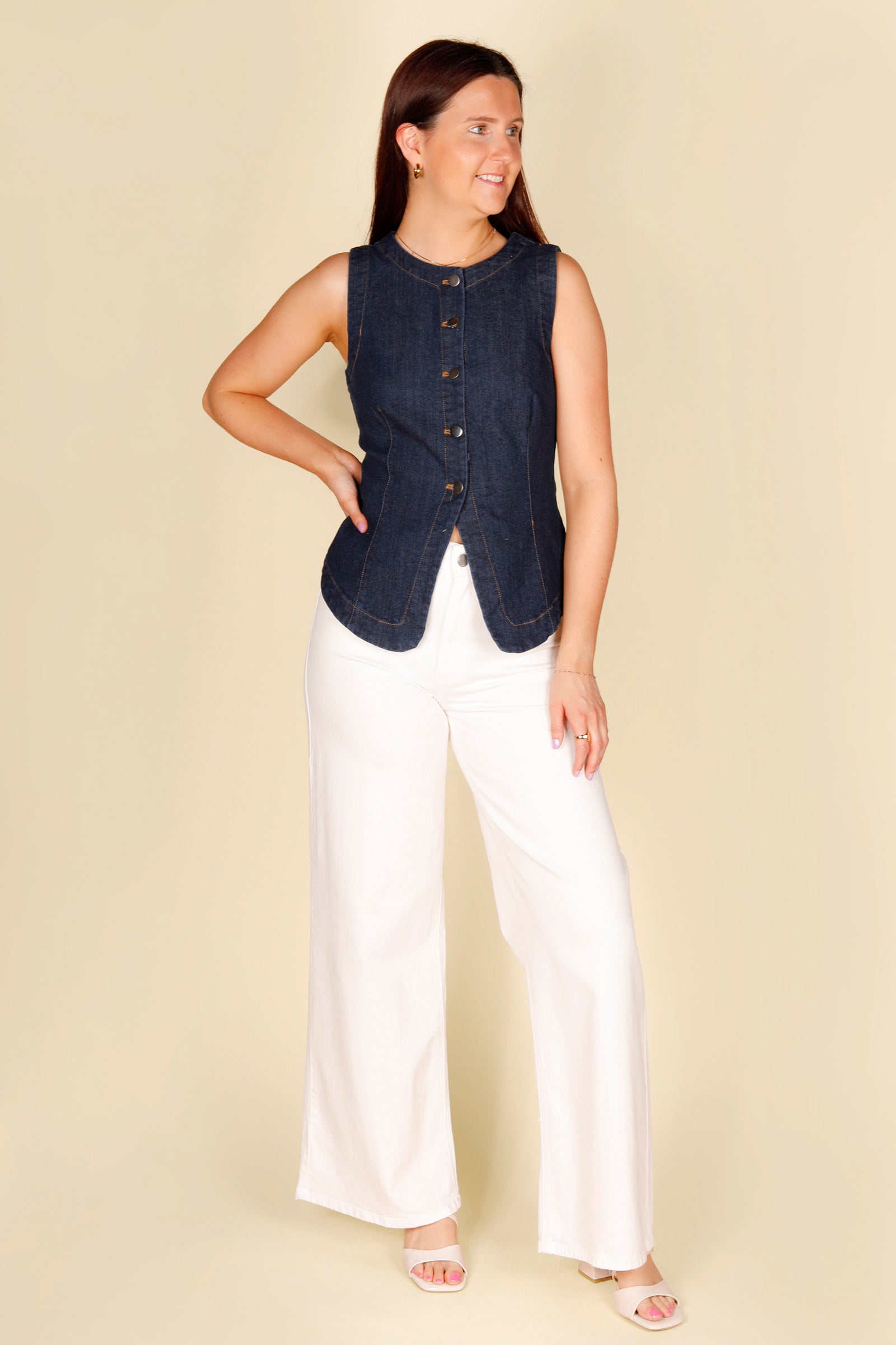 Dark Denim Drop Waist Vest - FINAL SALE