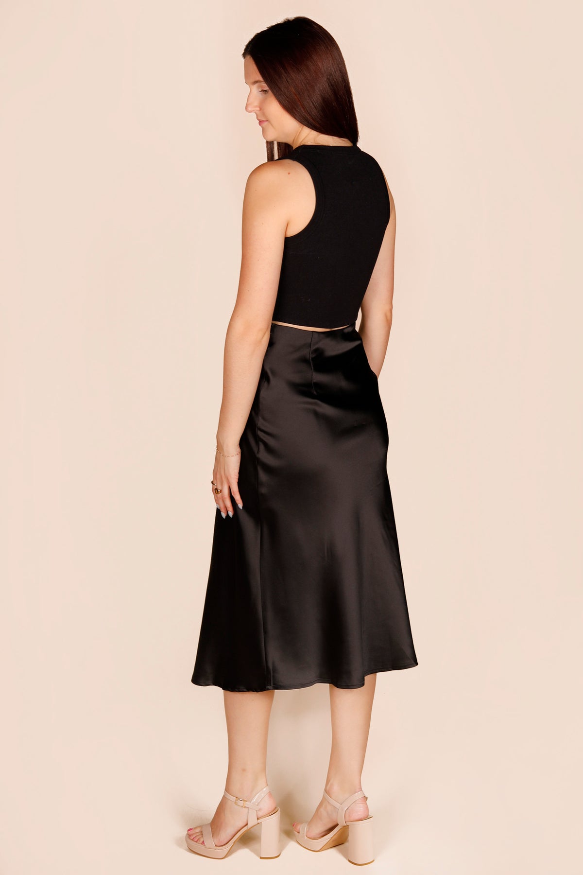 Black Satin Midi Skirt