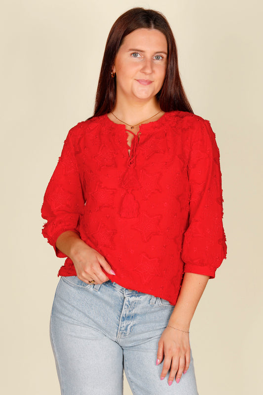 Hattie Red Embroidered Star Top - FINAL SALE