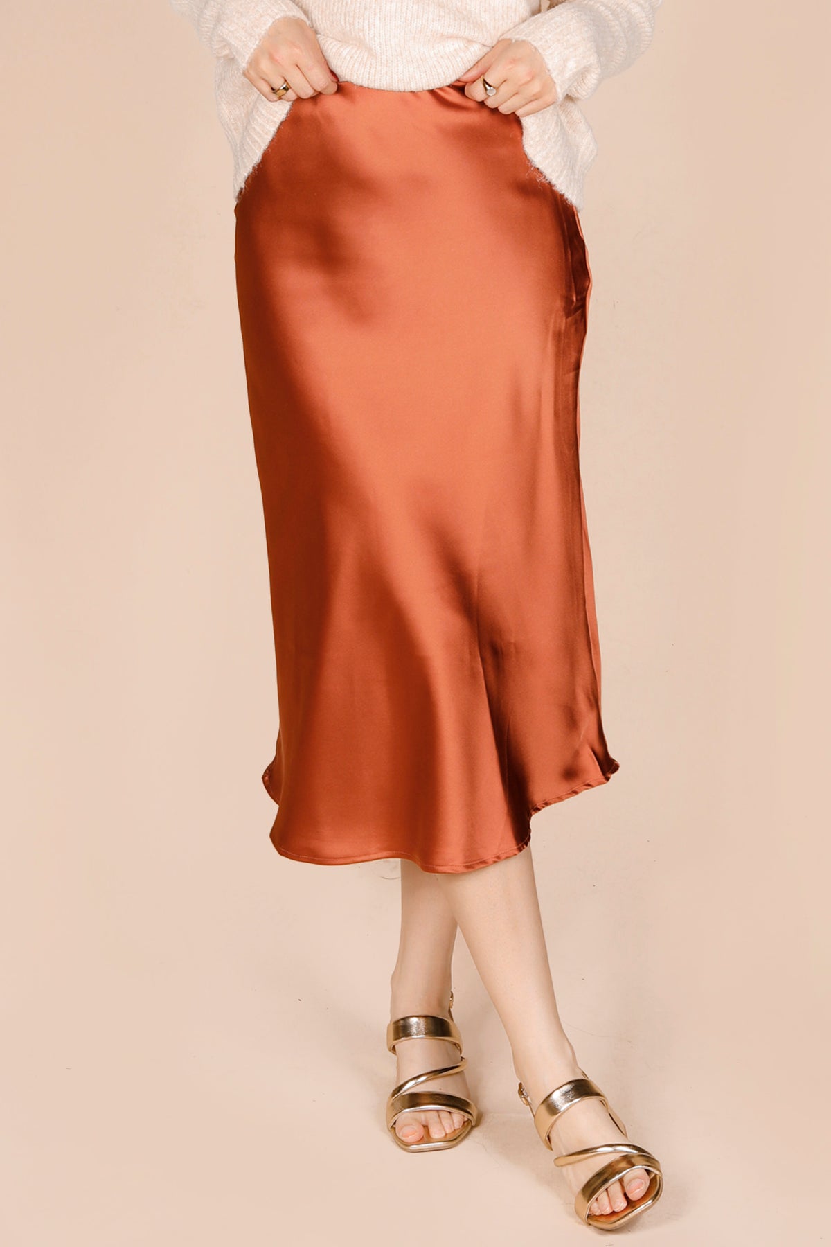 Copper Satin Midi Skirt - FINAL SALE