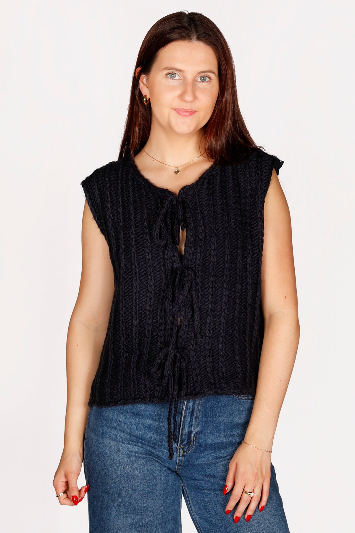 Navy Tie Chunky Sweater Vest - FINAL SALE