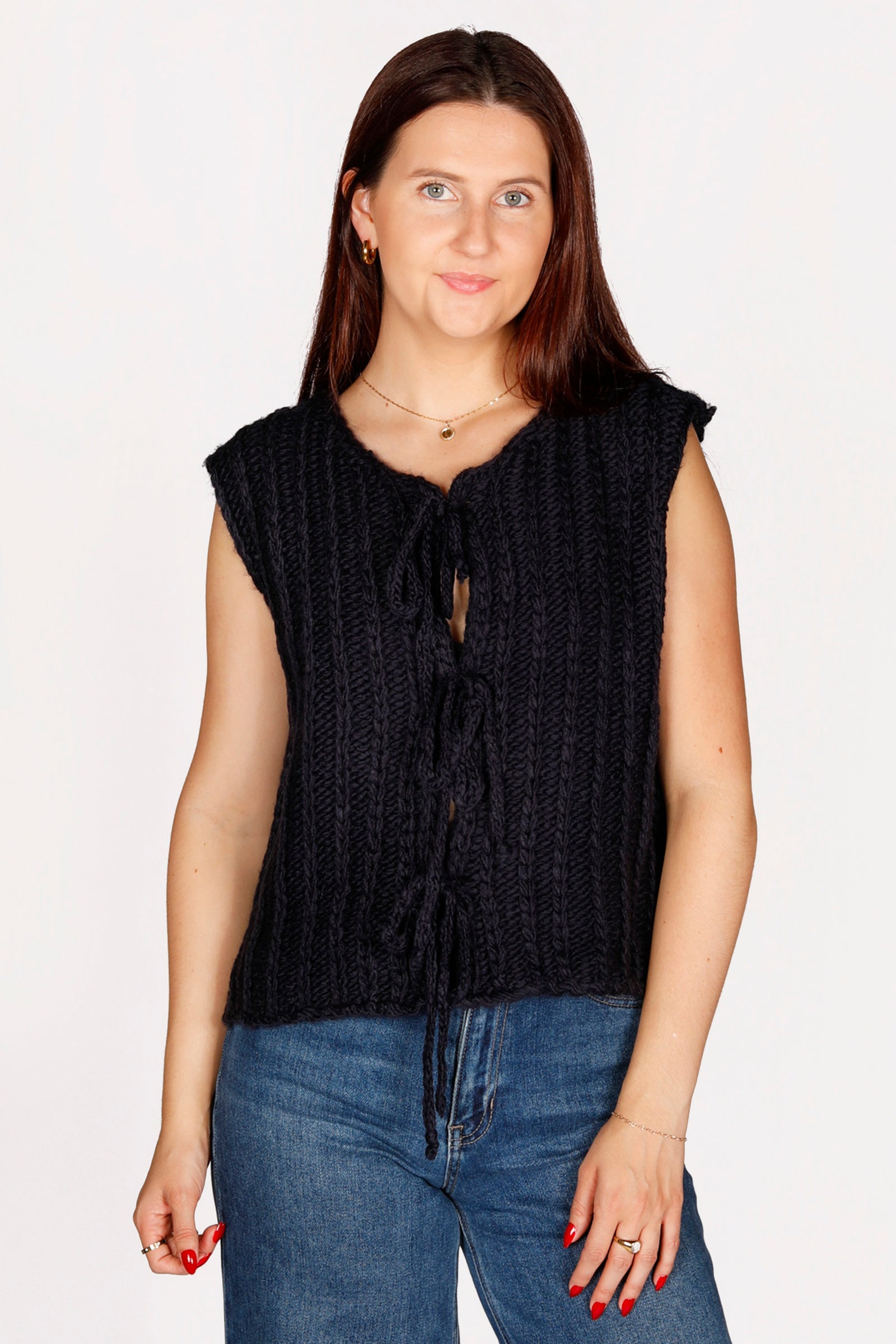 Navy Tie Chunky Sweater Vest - FINAL SALE