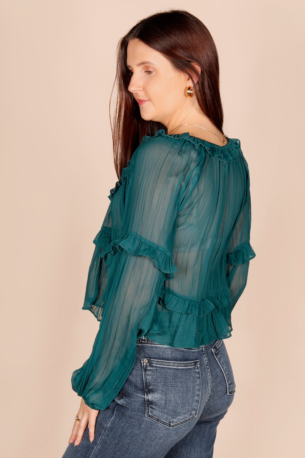 Deep Emerald Ruffle Top