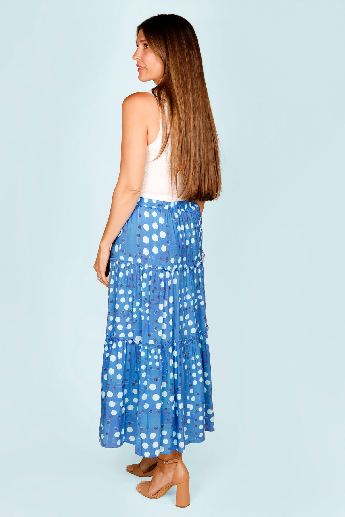 Blue Polka Dot Tiered Skirt