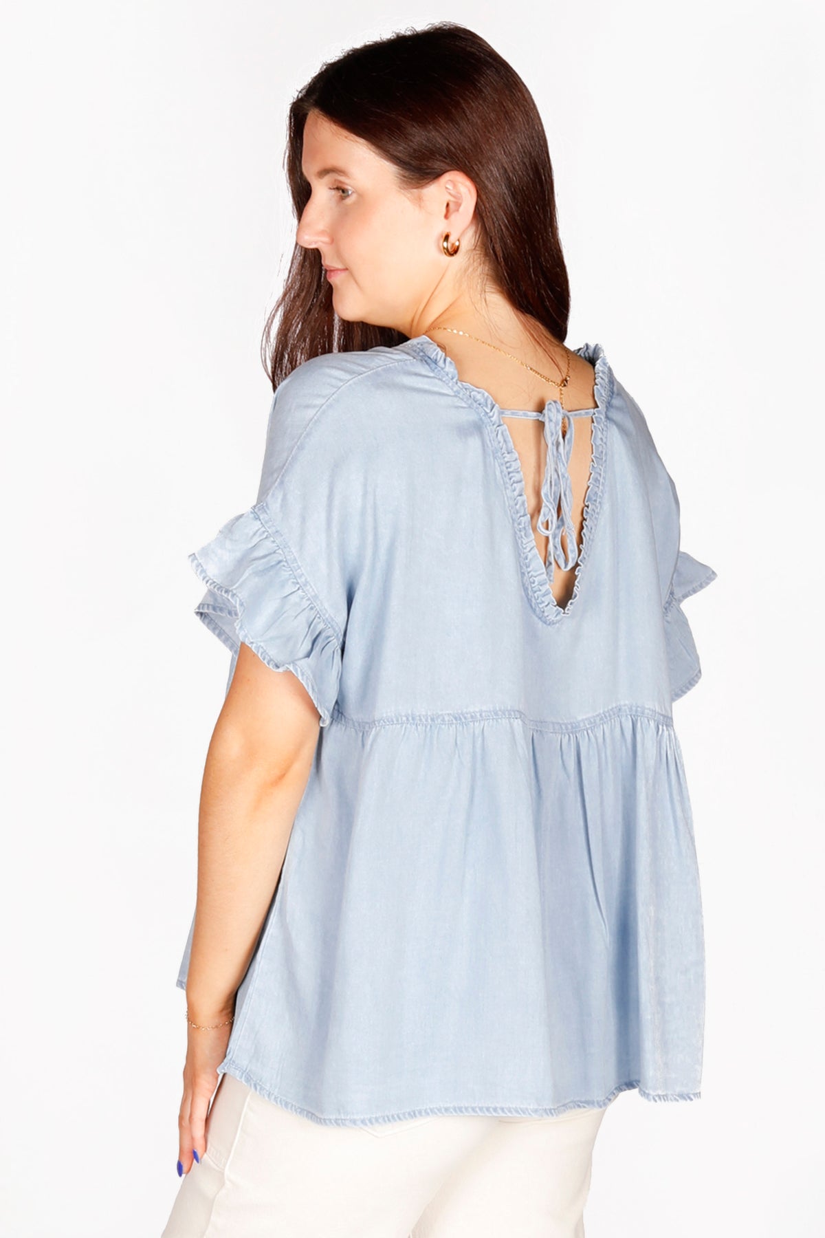 Light Denim Ruffle Top - FINAL SALE