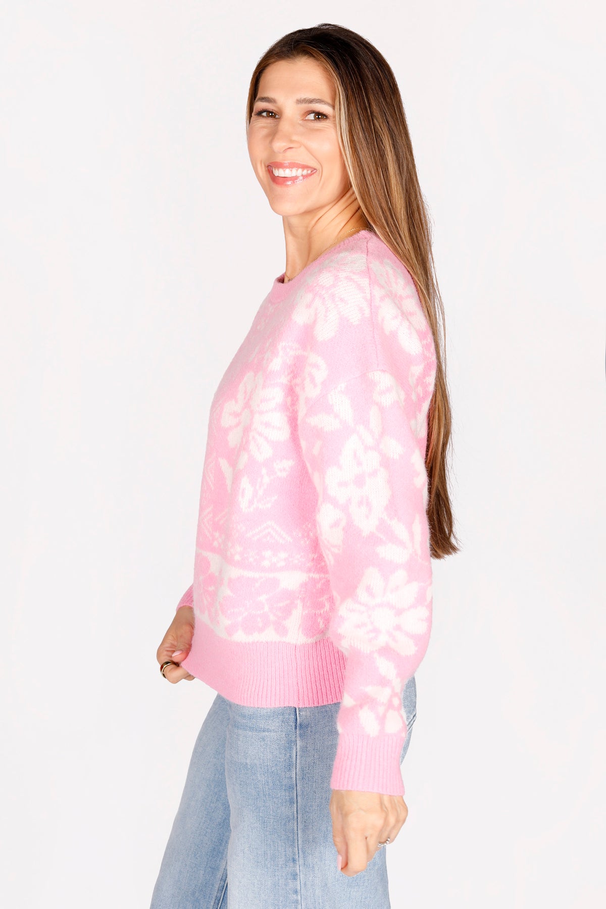 Pink Geo Floral Sweater - FINAL SALE