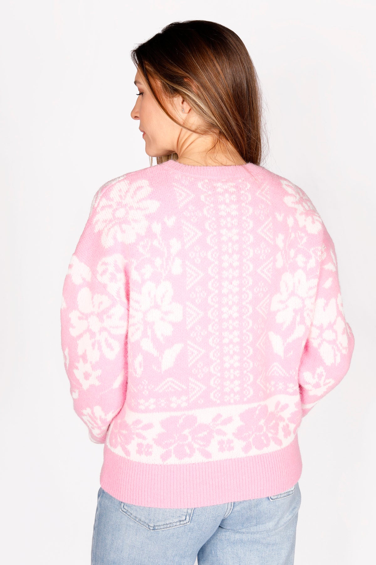 Pink Geo Floral Sweater - FINAL SALE