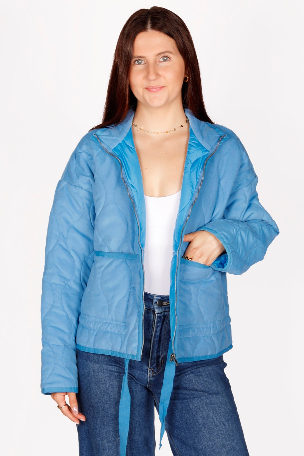 Isla Pale Blue Quilted Jacket - FINAL SALE
