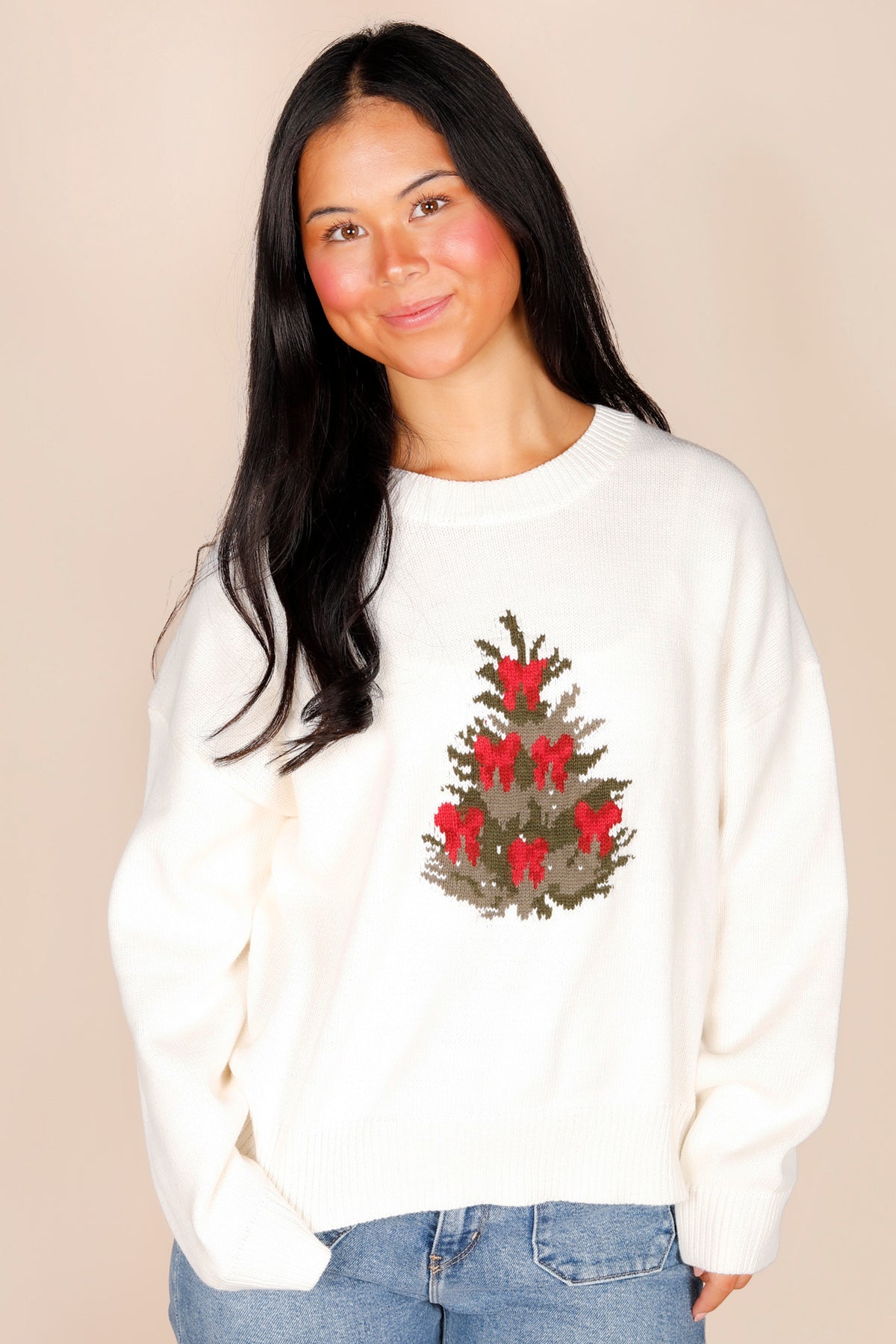 Ivory Tree &amp; Bow Sweater - FINAL SALE