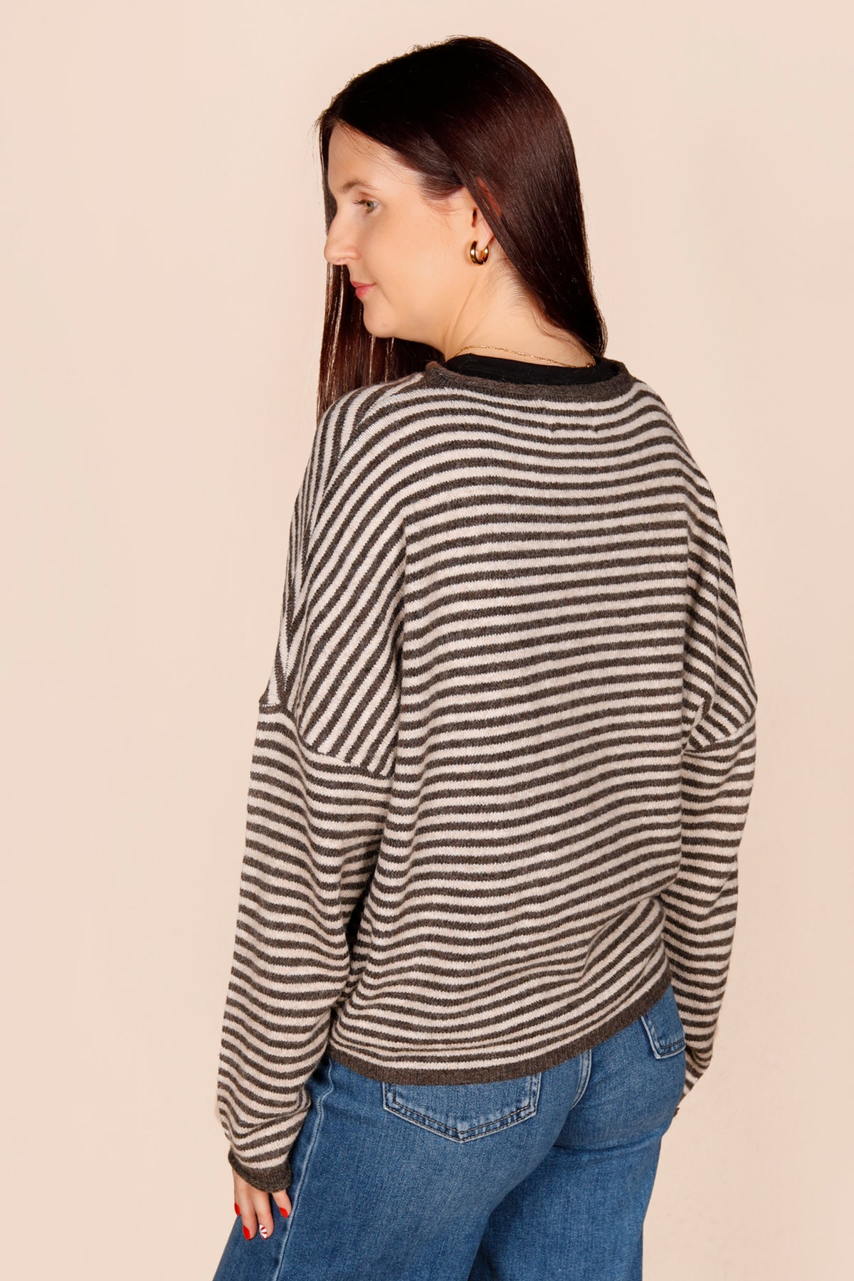 Dark Brown Striped Cardigan