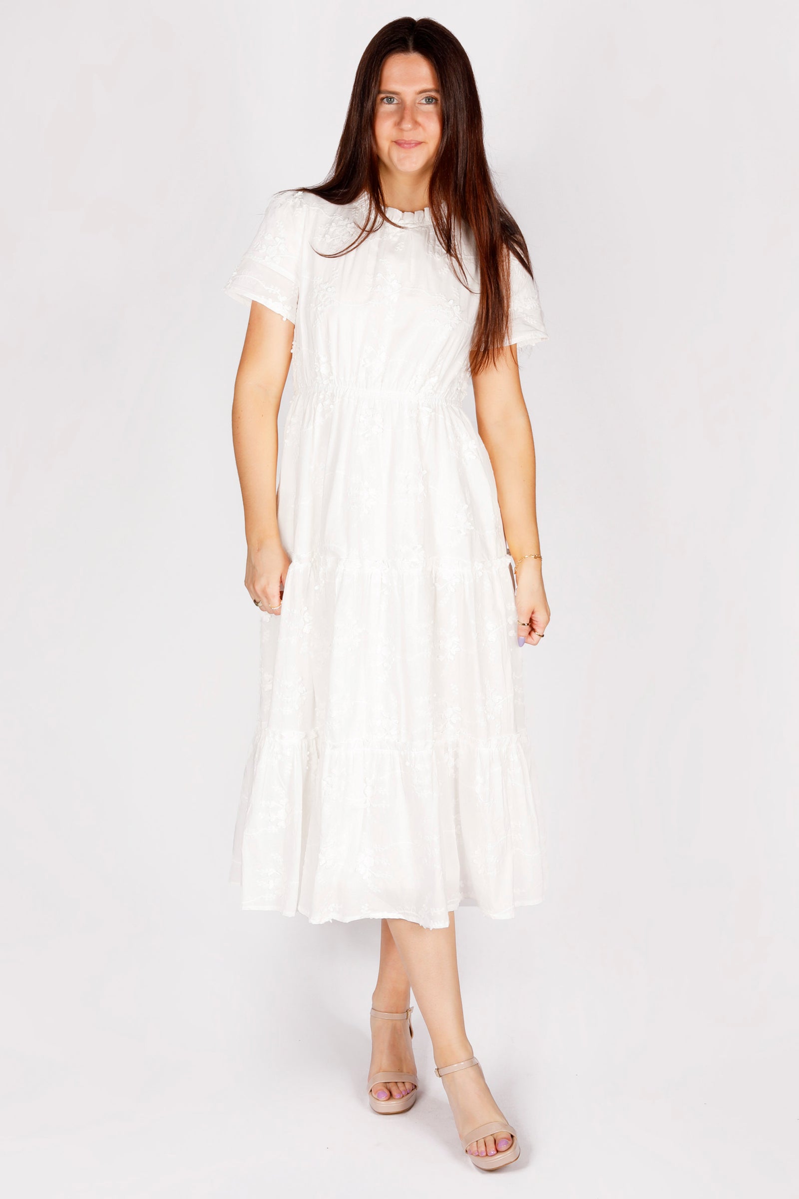 Emily White Embroidered Midi Dress - FINAL SALE