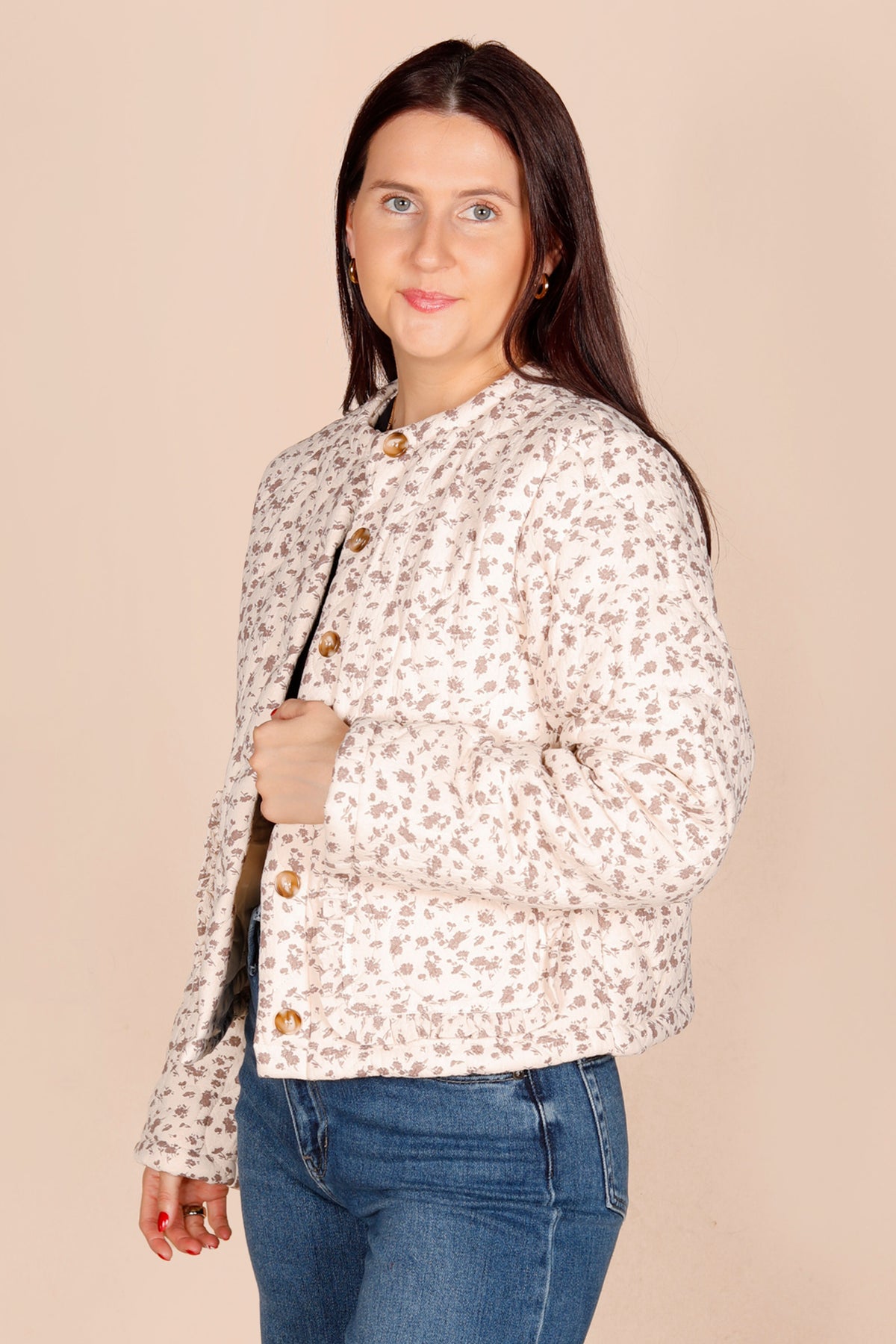 Cream Flower Puffer Jacket