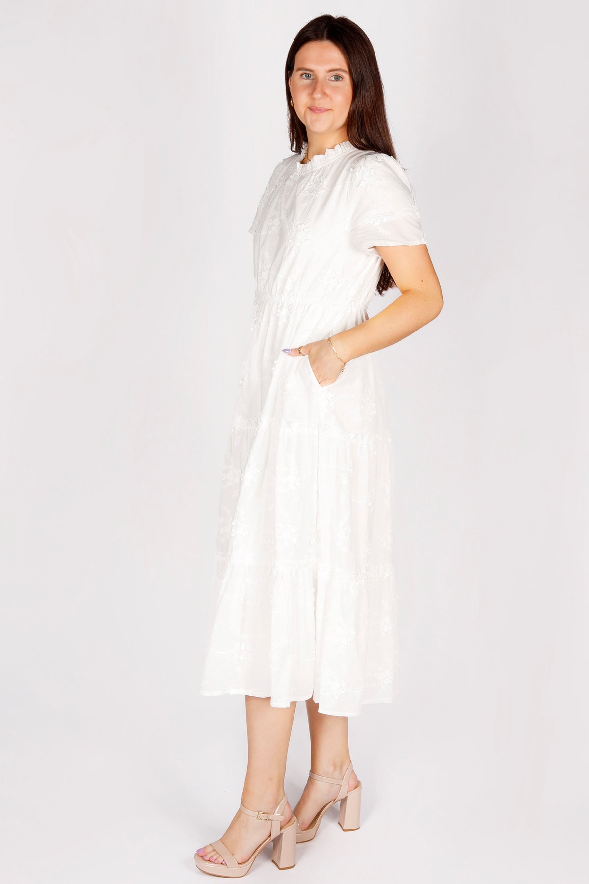 Emily White Embroidered Midi Dress - FINAL SALE