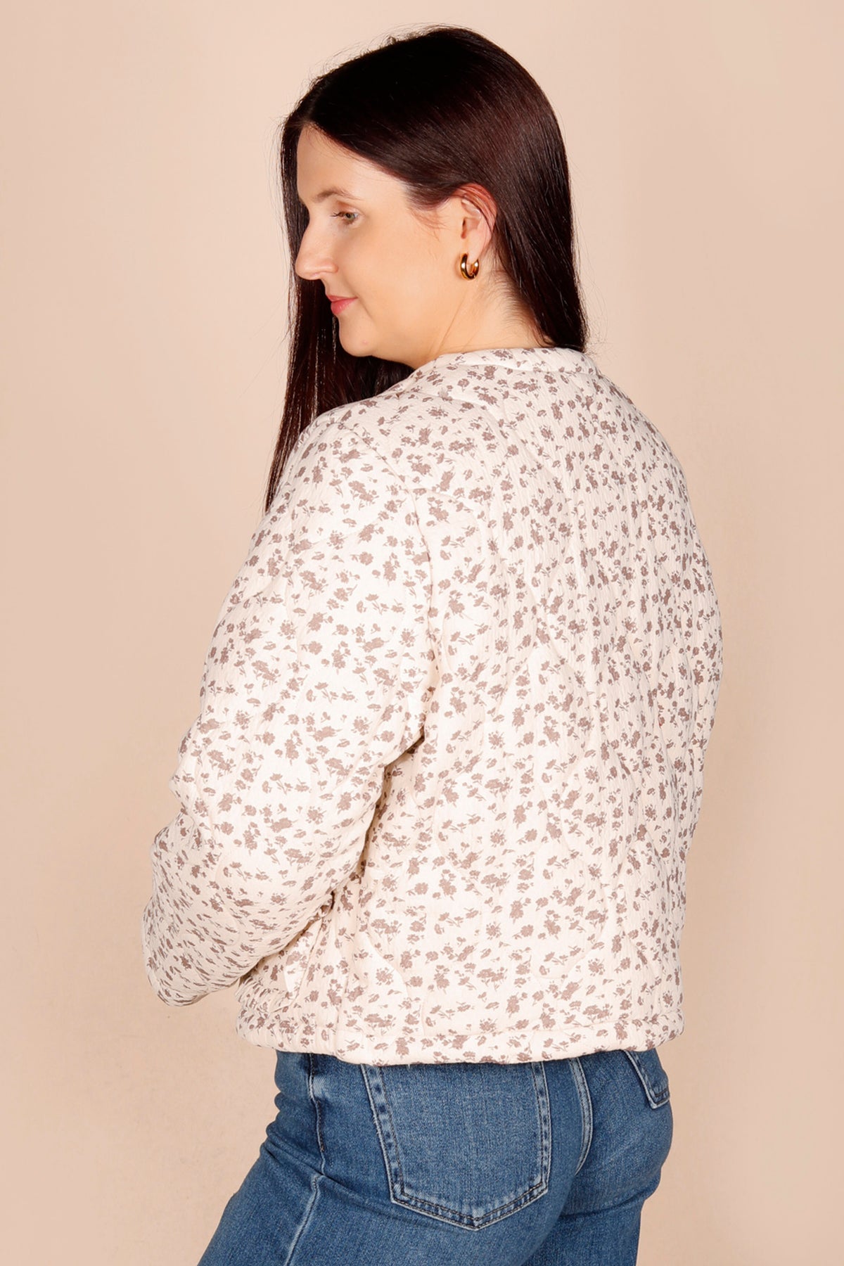 Cream Flower Puffer Jacket