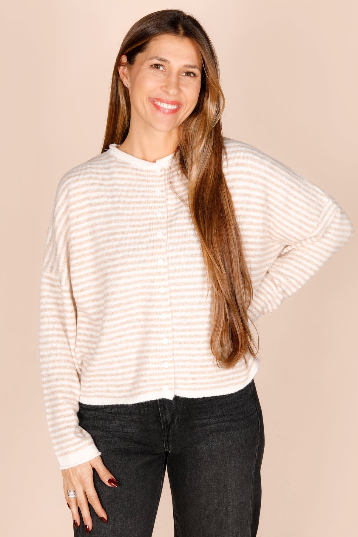 Khaki Striped Cardigan