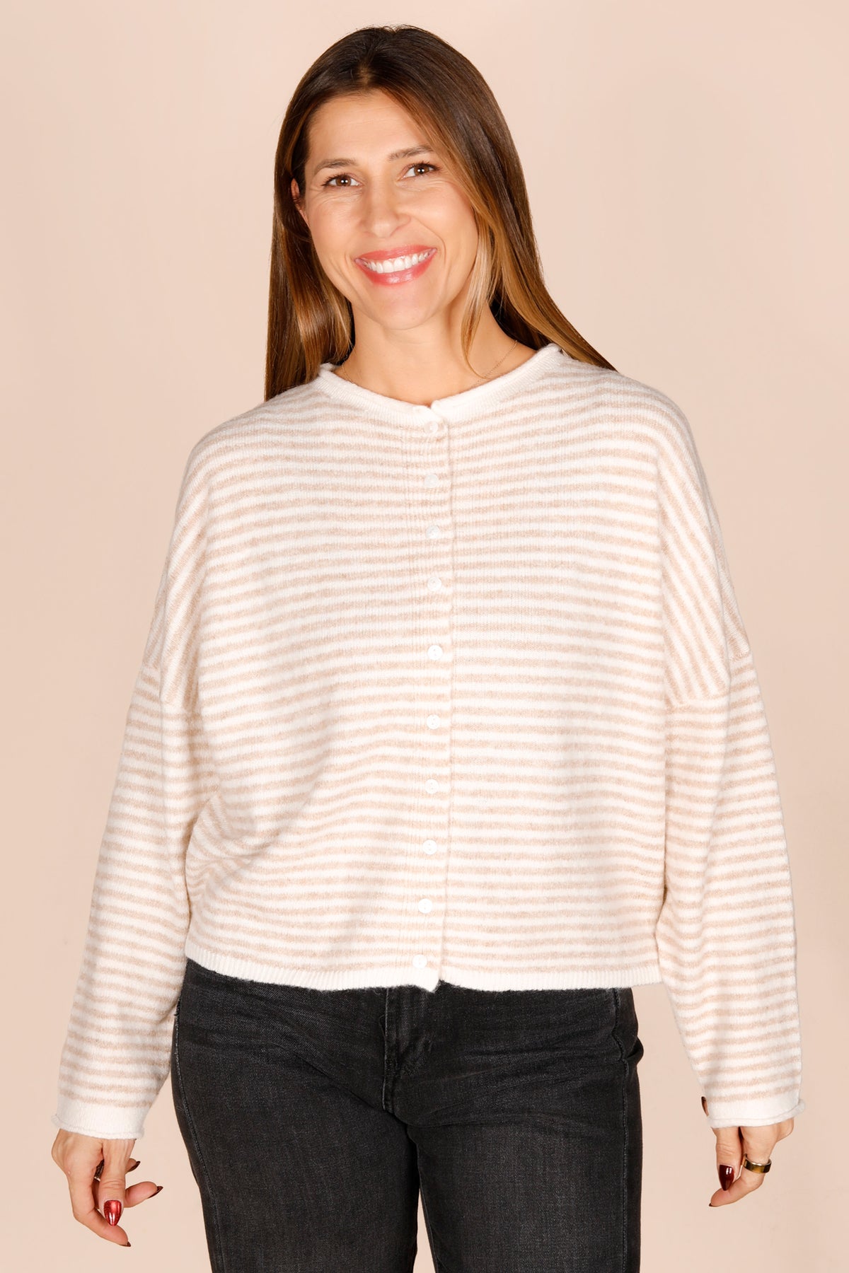 Khaki Striped Cardigan