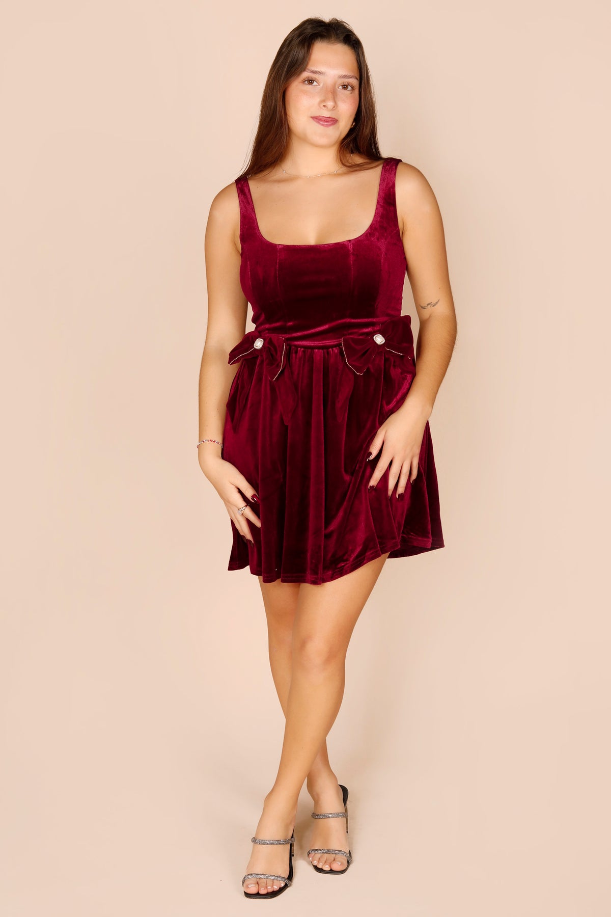 Taylor Burgundy Velvet Bow Dress - FINAL SALE
