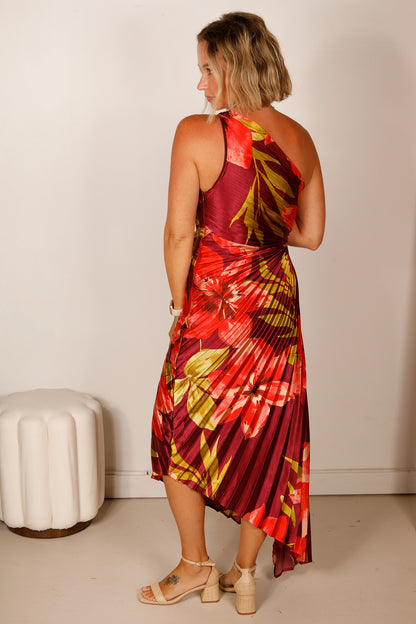 Hibiscus Plum Asymmetrical Maxi Dress