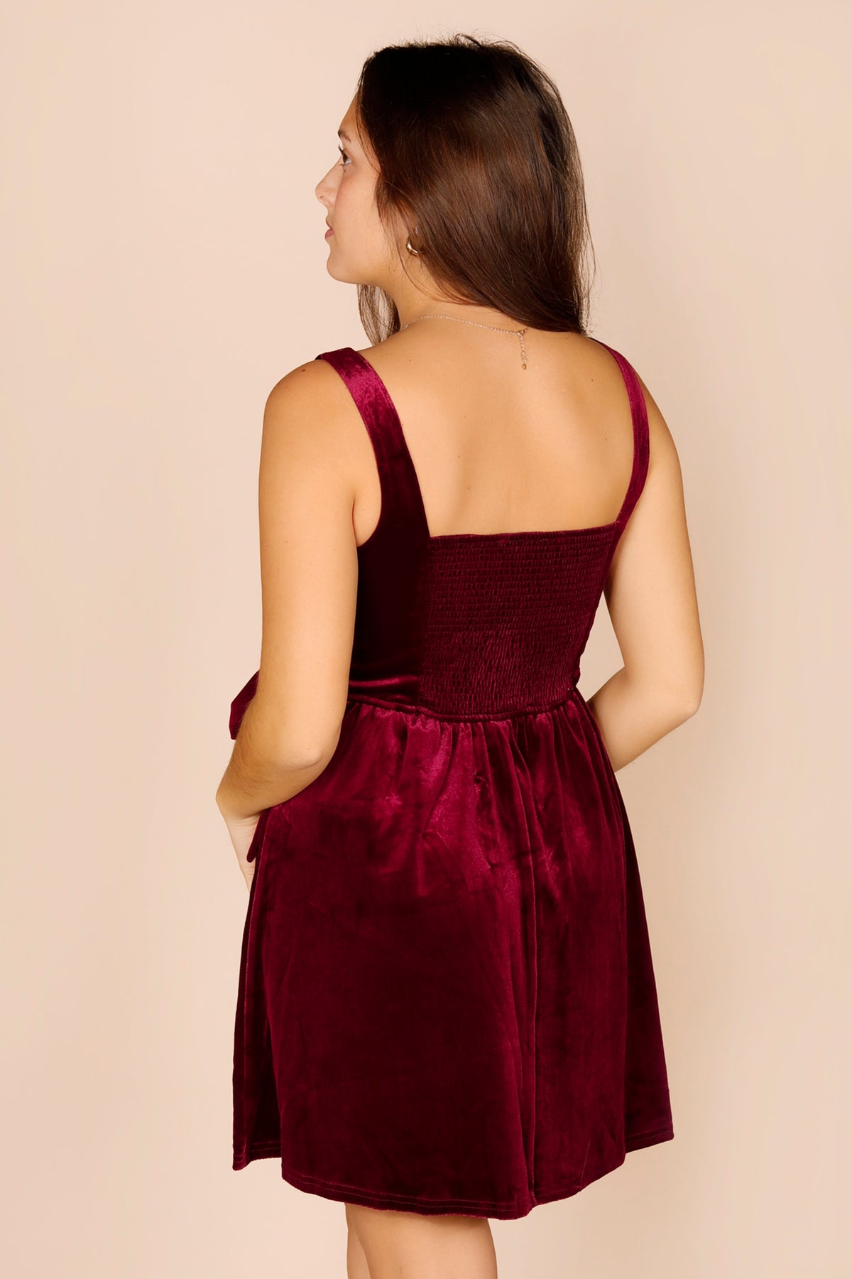 Taylor Burgundy Velvet Bow Dress - FINAL SALE