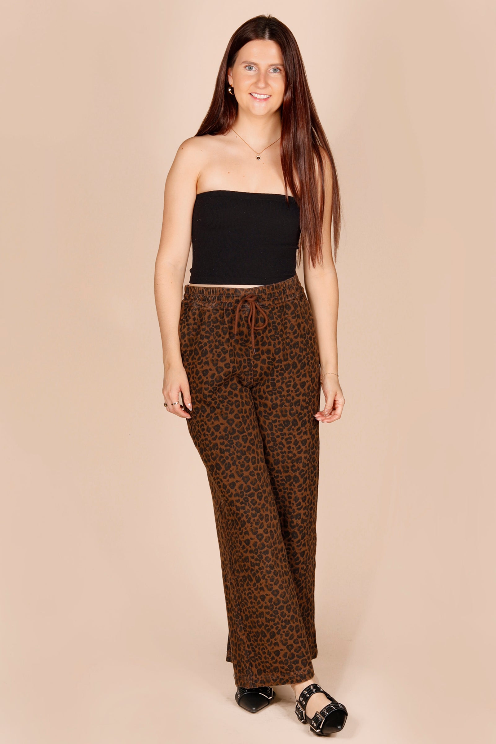 Leopard Print Wide Leg Denim Pant - FINAL SALE