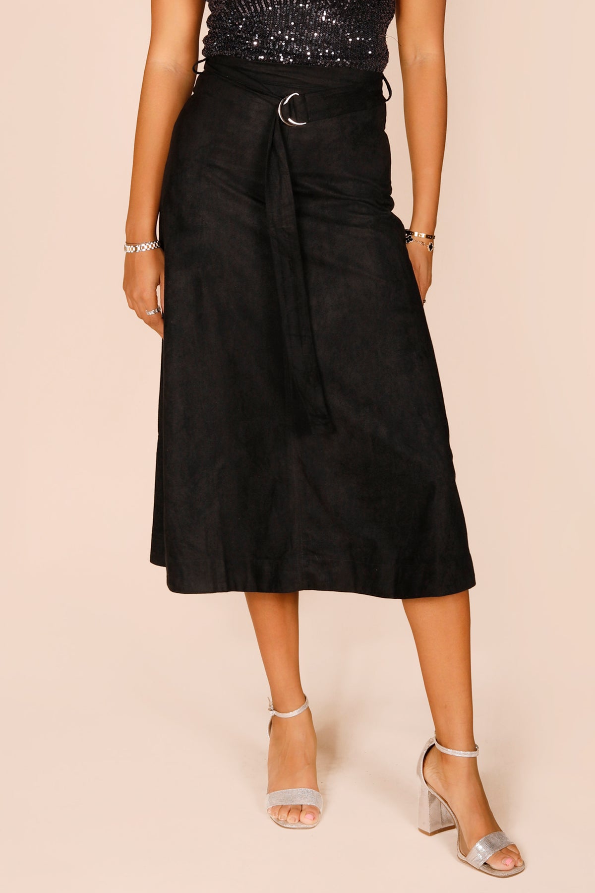 Eleanor Black Suede Midi Skirt
