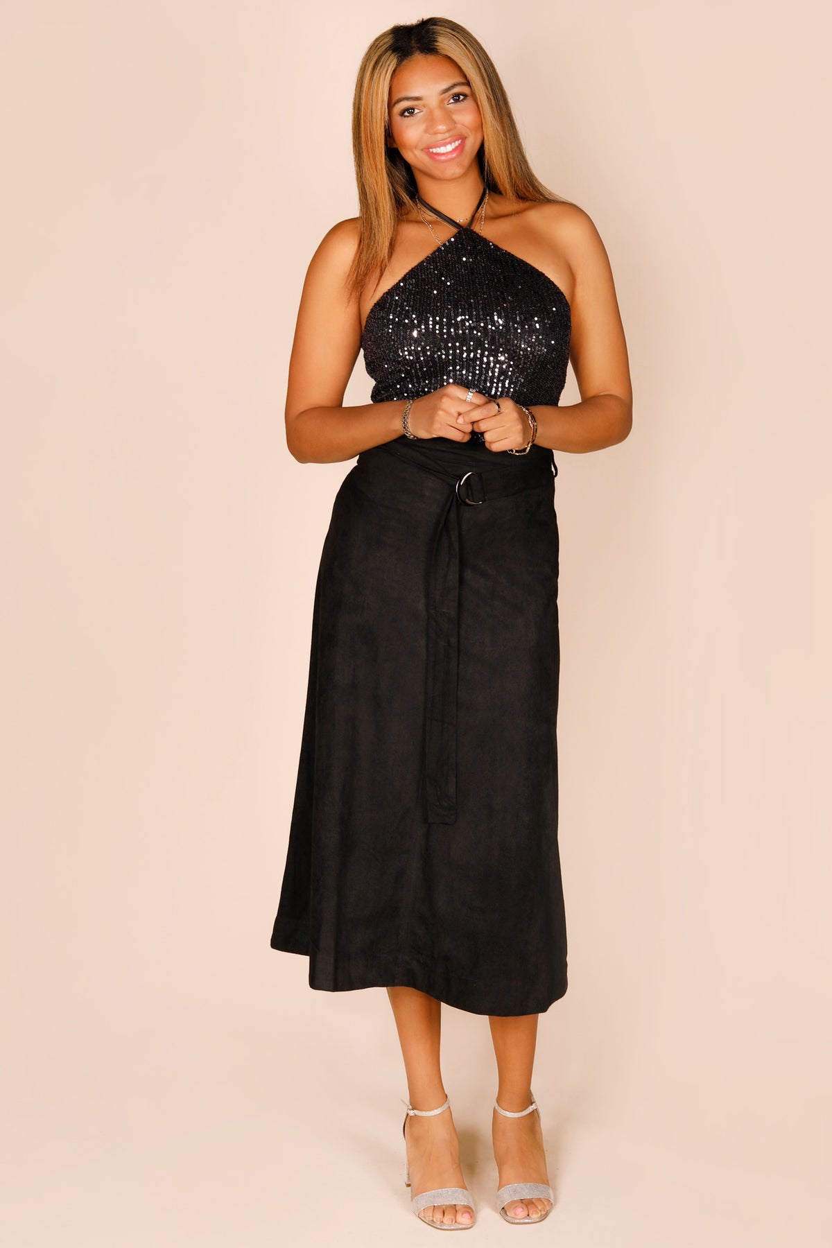 Eleanor Black Suede Midi Skirt - FINAL SALE