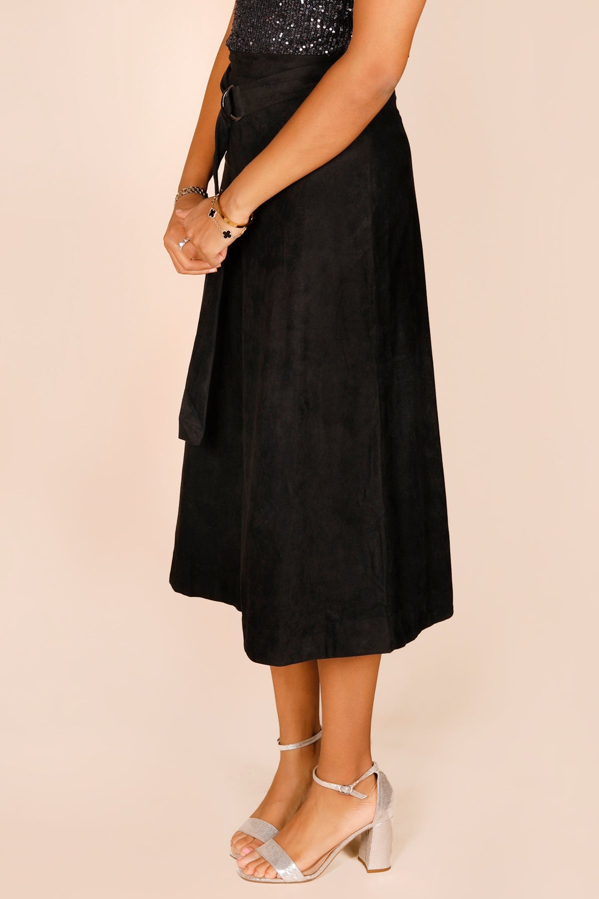 Eleanor Black Suede Midi Skirt