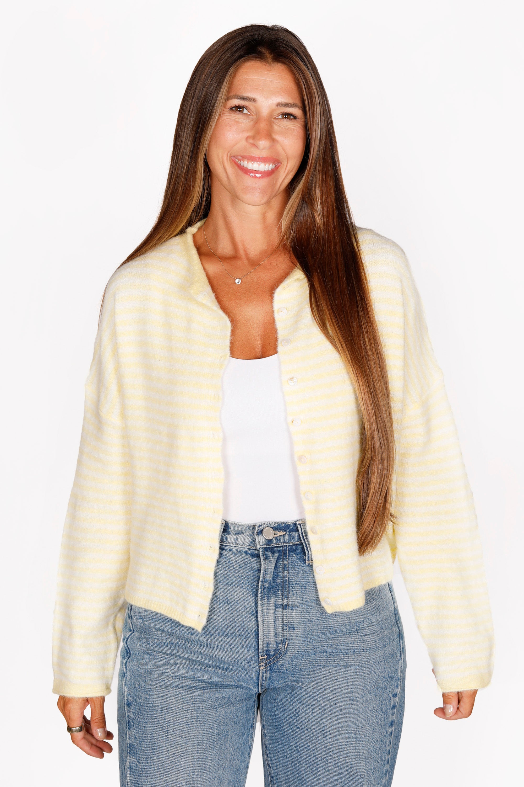 Yellow Striped Lightweight Cardigan