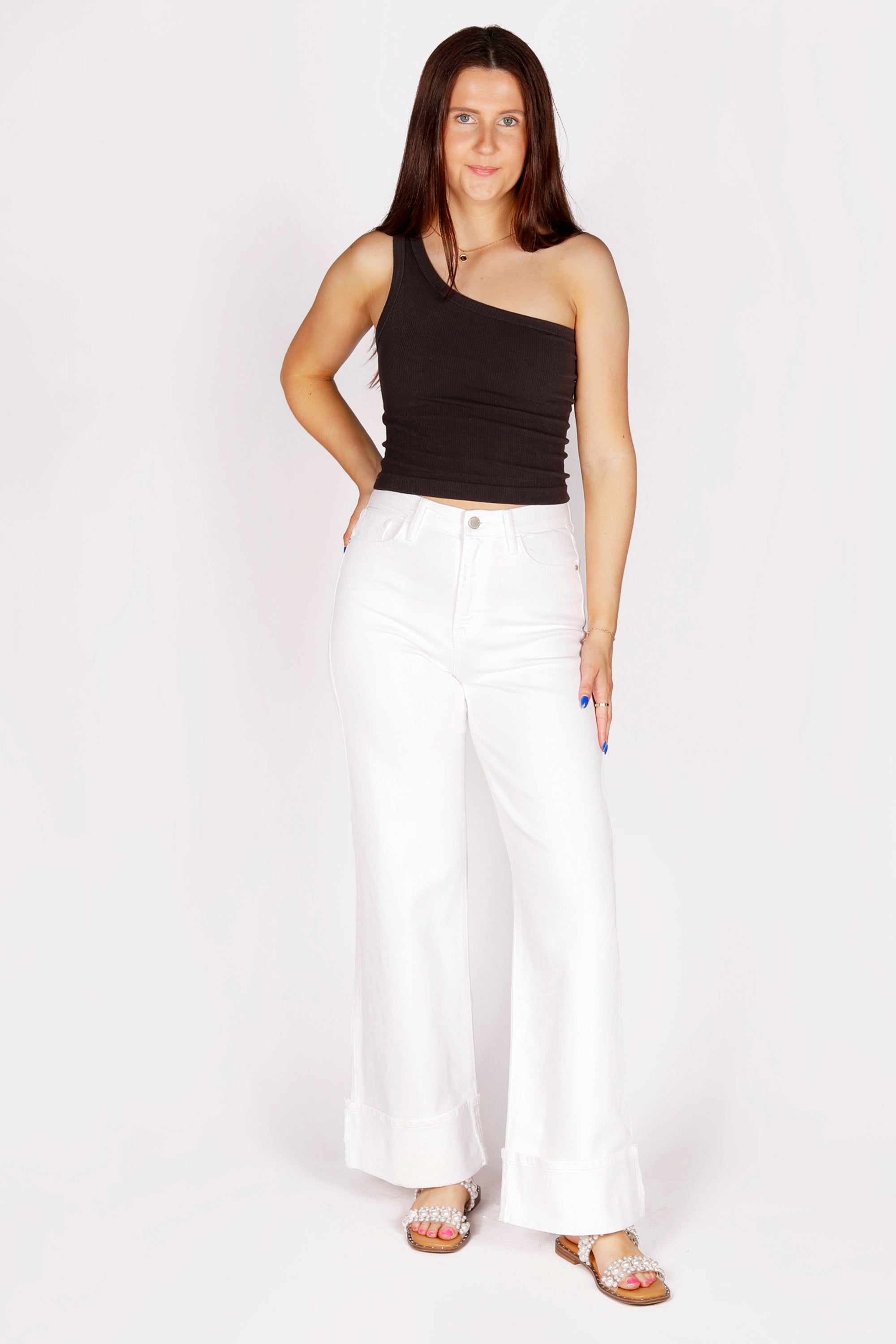 Cuffed White Palazzo Denim - FINAL SALE