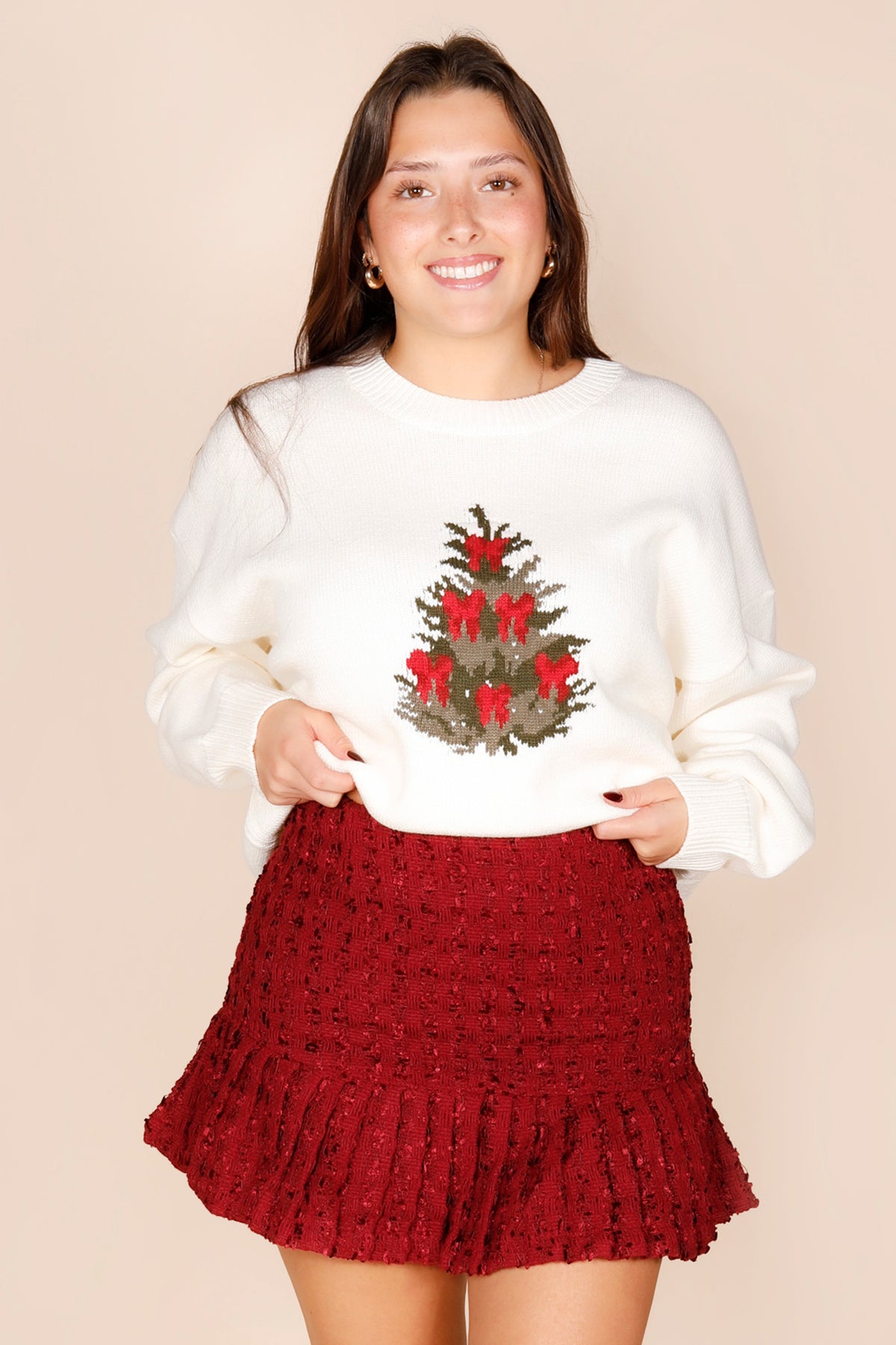 Burgundy Tweed Mini Skirt