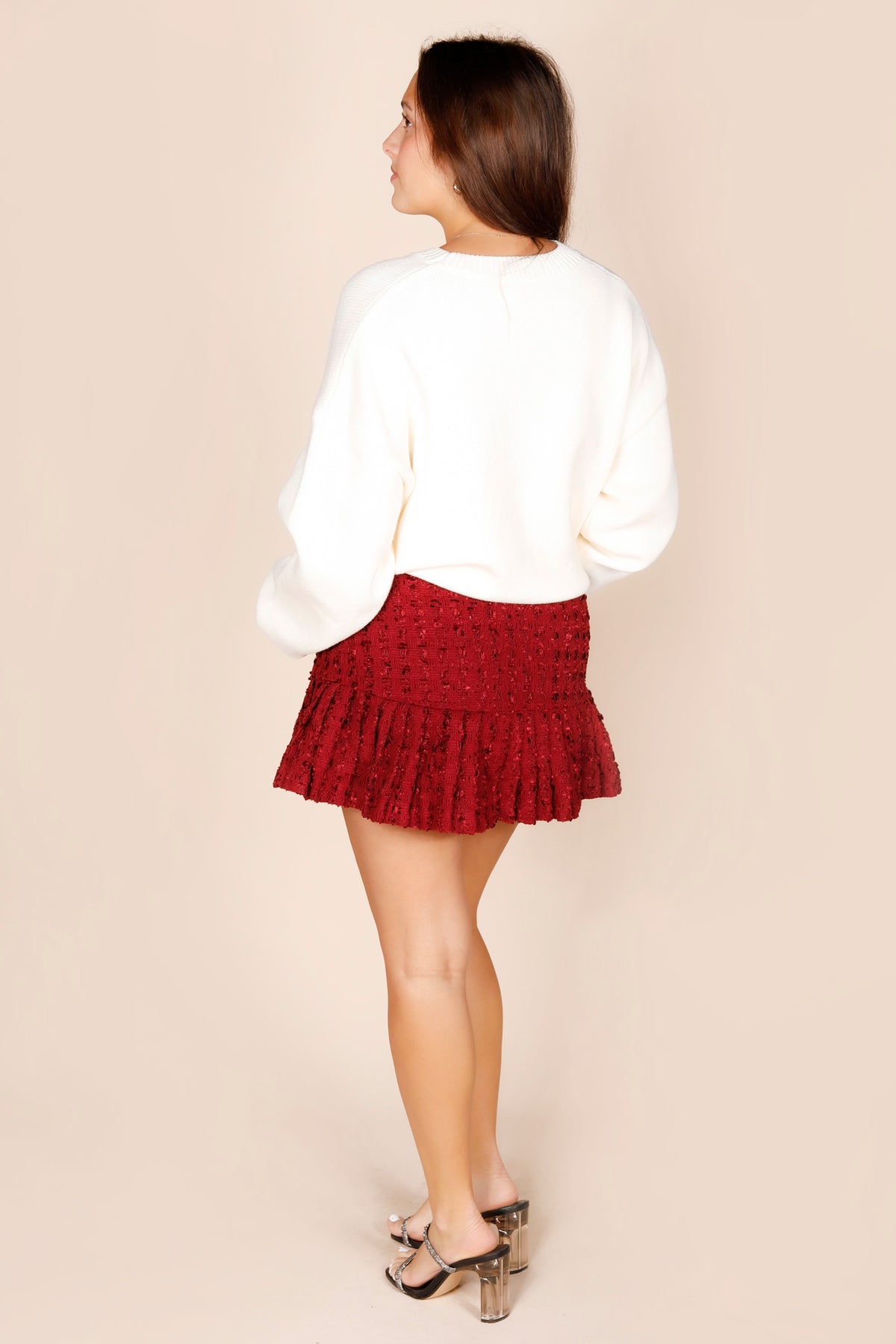 Burgundy Tweed Mini Skirt