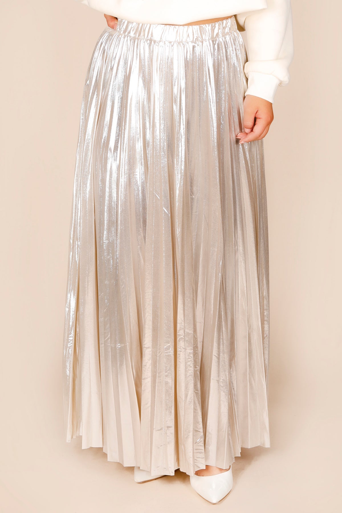 Shimmery Champagne Pleated Skirt - FINAL SALE