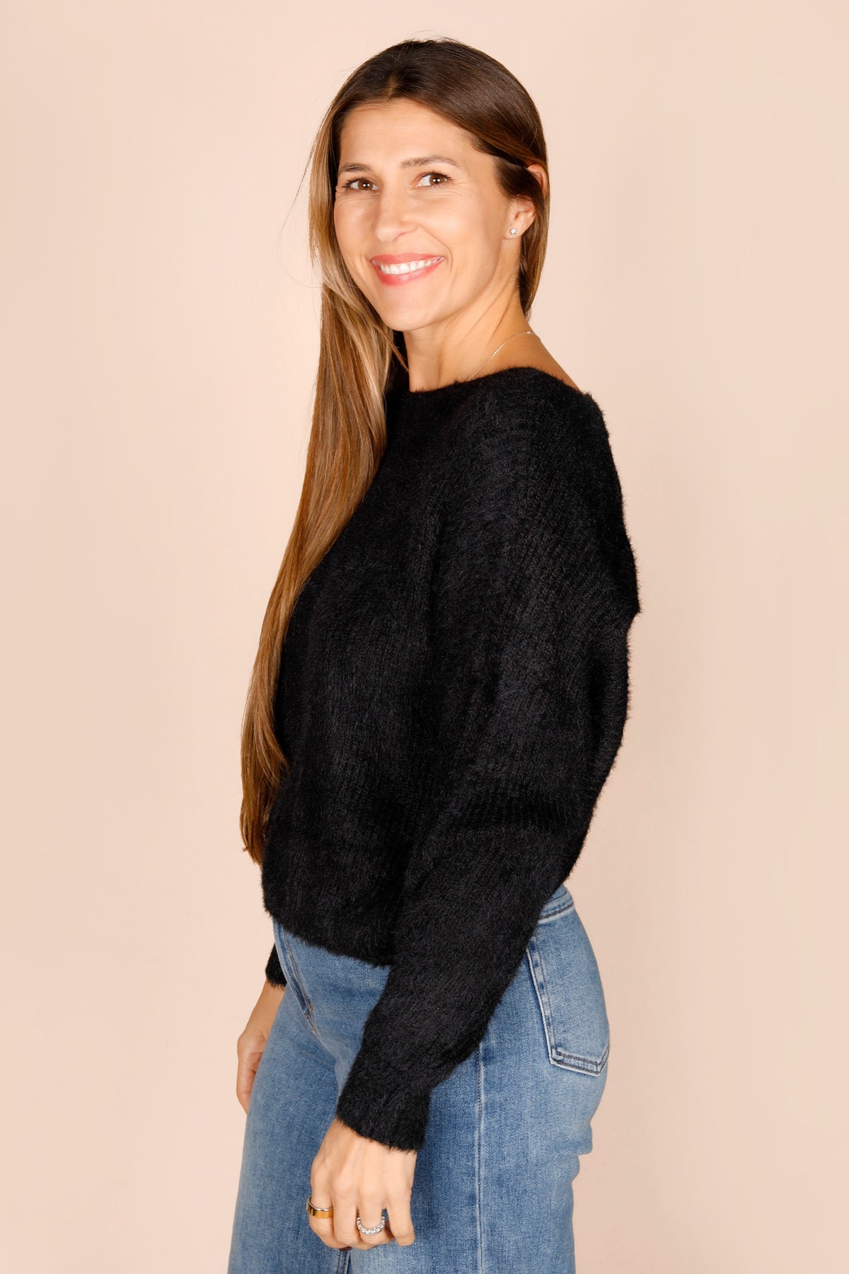 Aspen Black Open Back Sweater