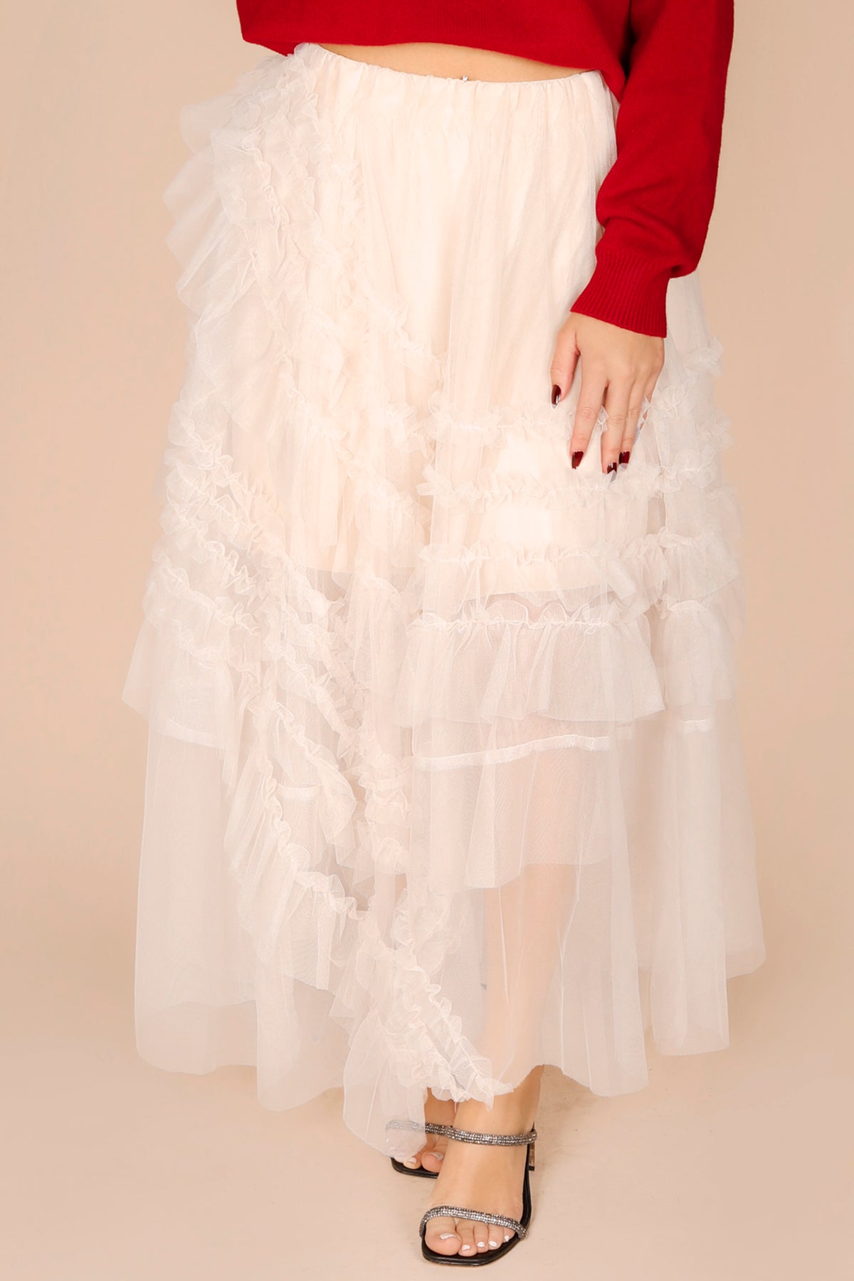 Cream Tulle Tiered Midi Skirt - FINAL SALE