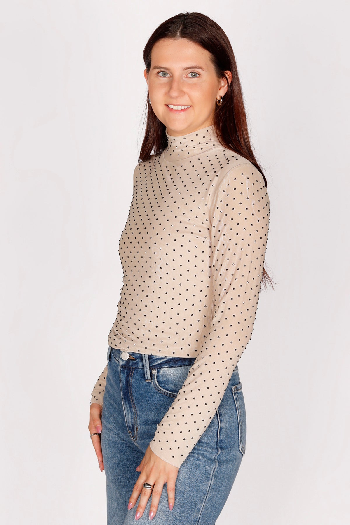 Champagne Studded Sheer Top - FINAL SALE