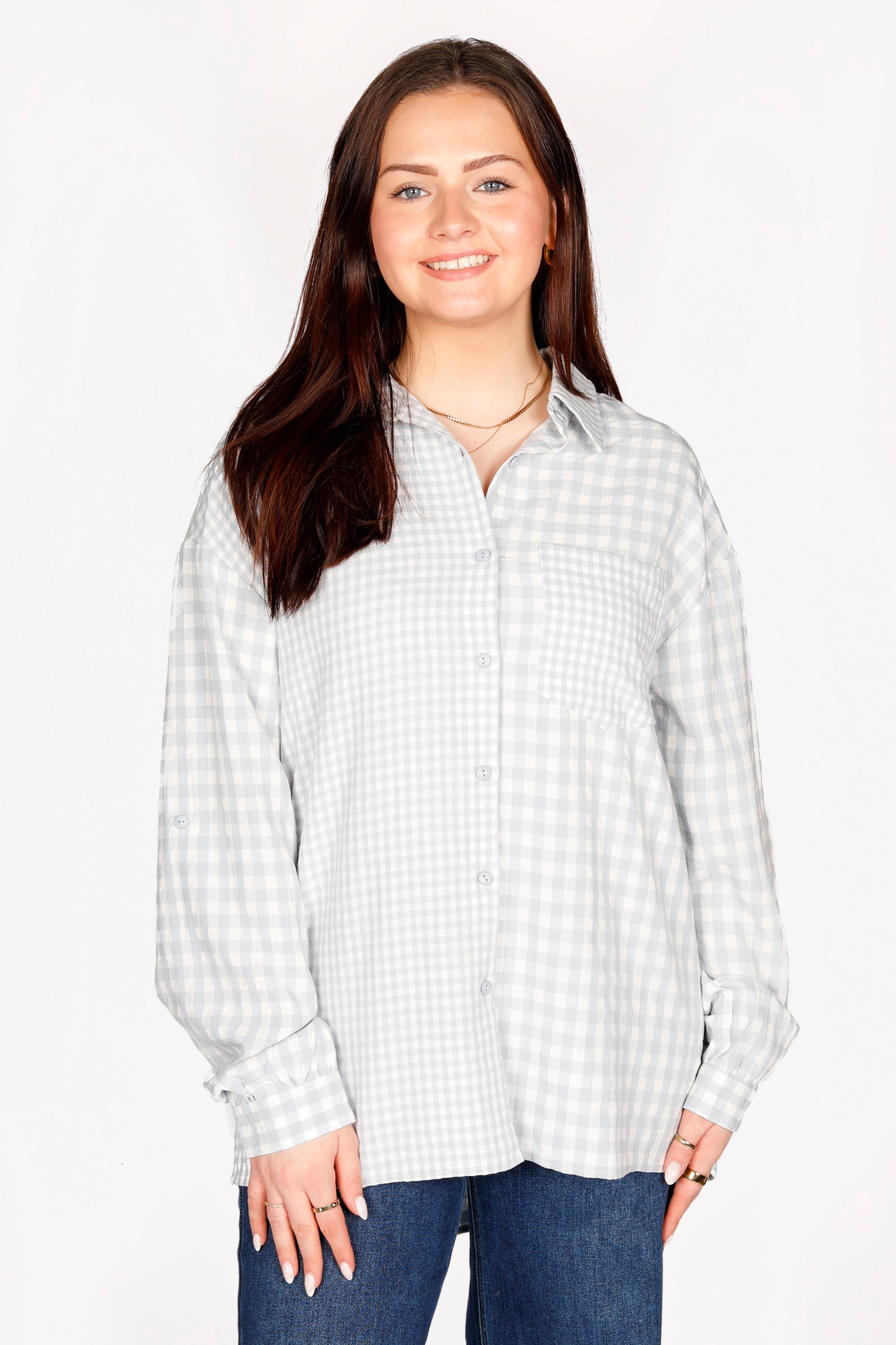 Blue Fog Gingham Top