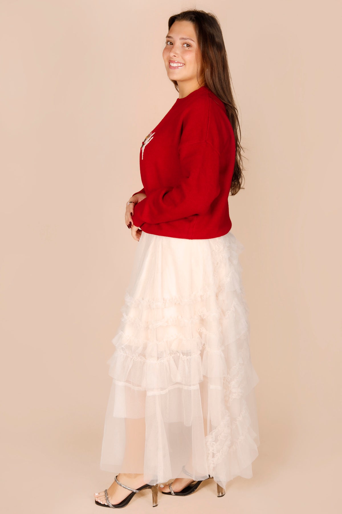 Cream Tulle Tiered Midi Skirt - FINAL SALE