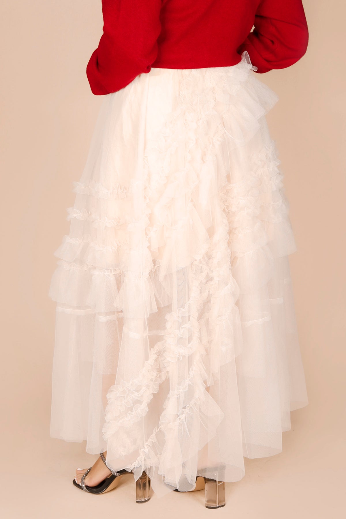 Cream Tulle Tiered Midi Skirt - FINAL SALE
