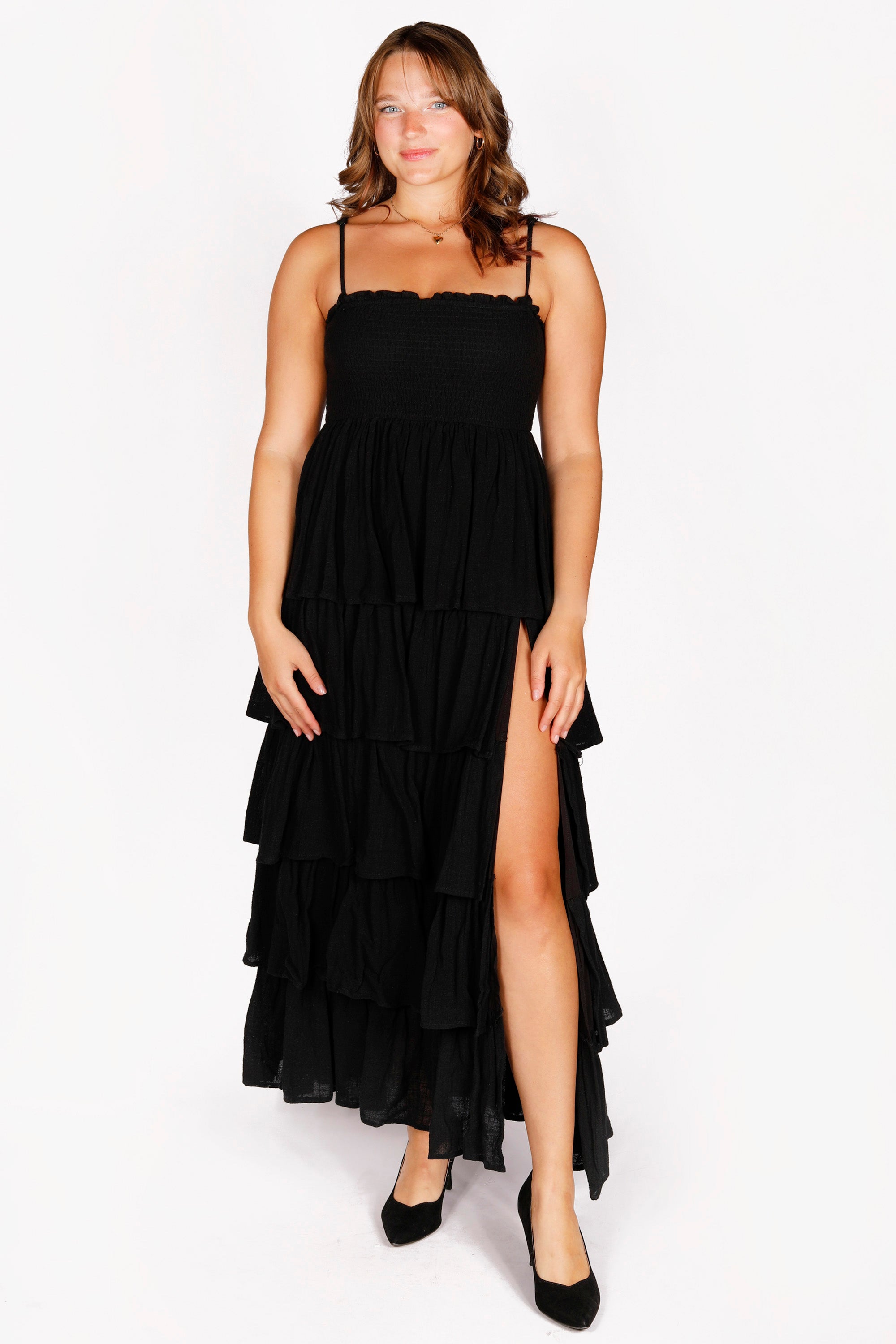 Daphne Black Ruffled Maxi Dress