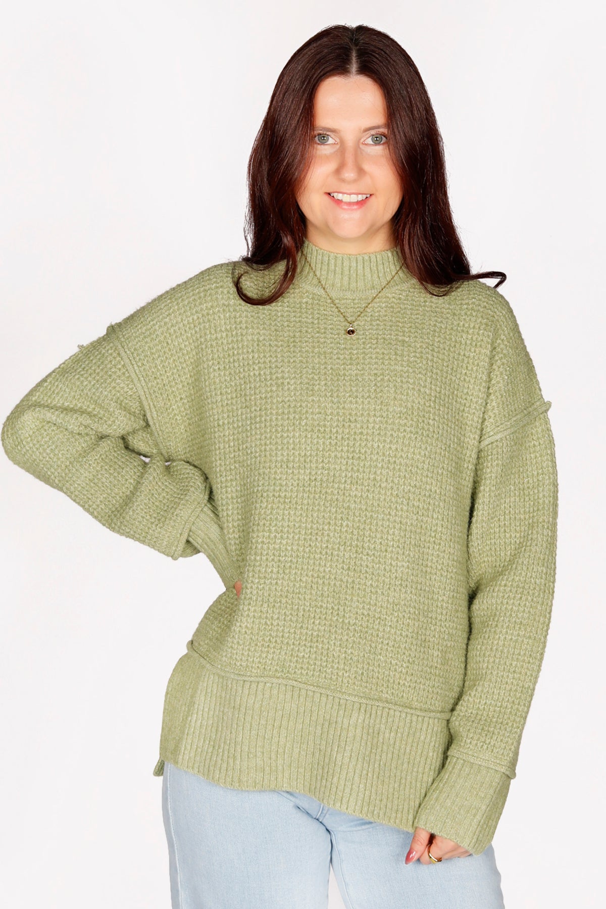Everly Matcha Waffle Knit Sweater