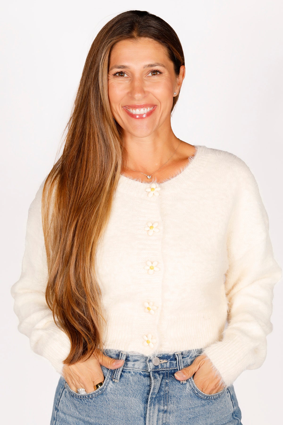 Lyla Cream Flower Button Cardigan