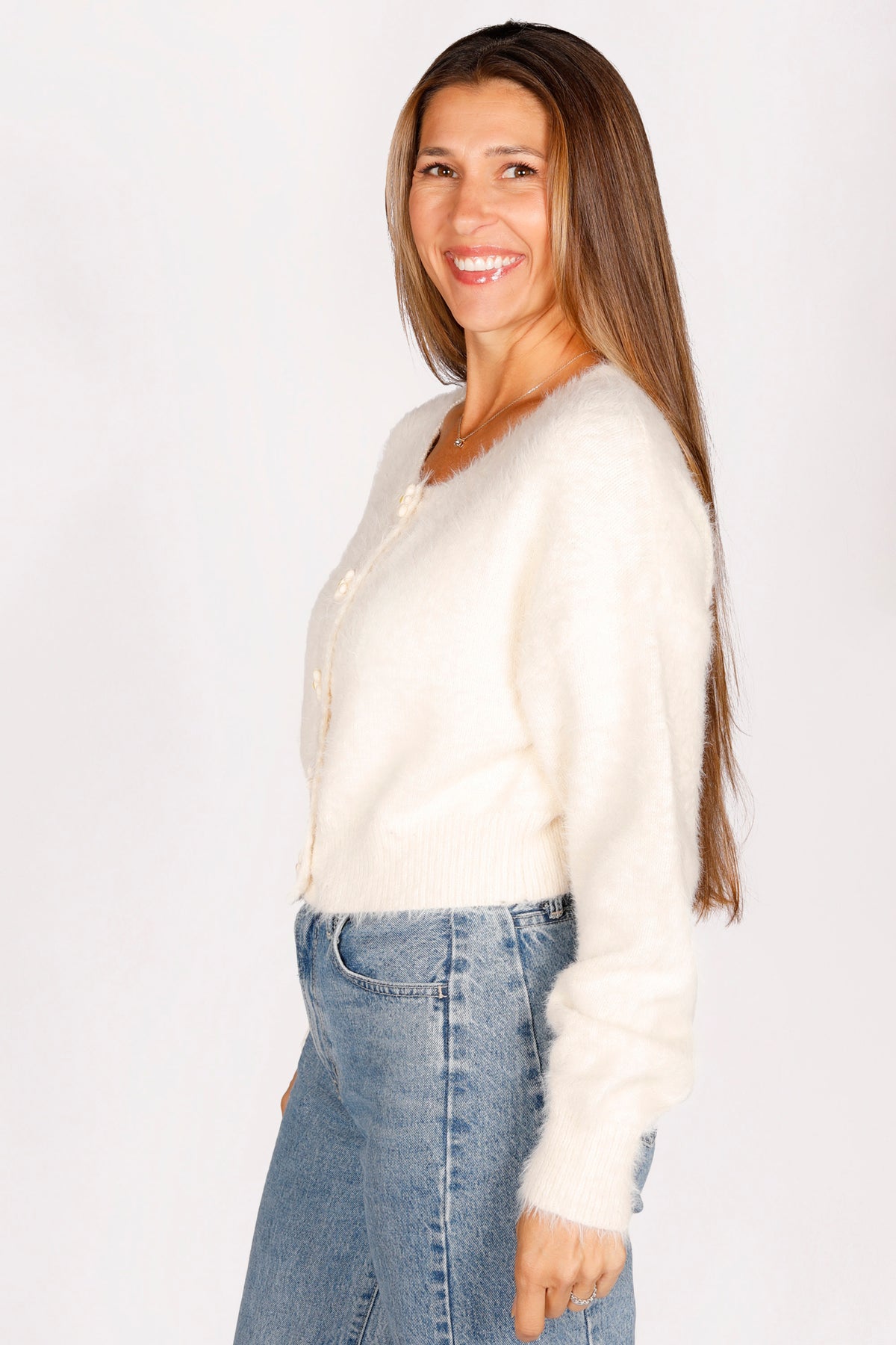 Lyla Cream Flower Button Cardigan