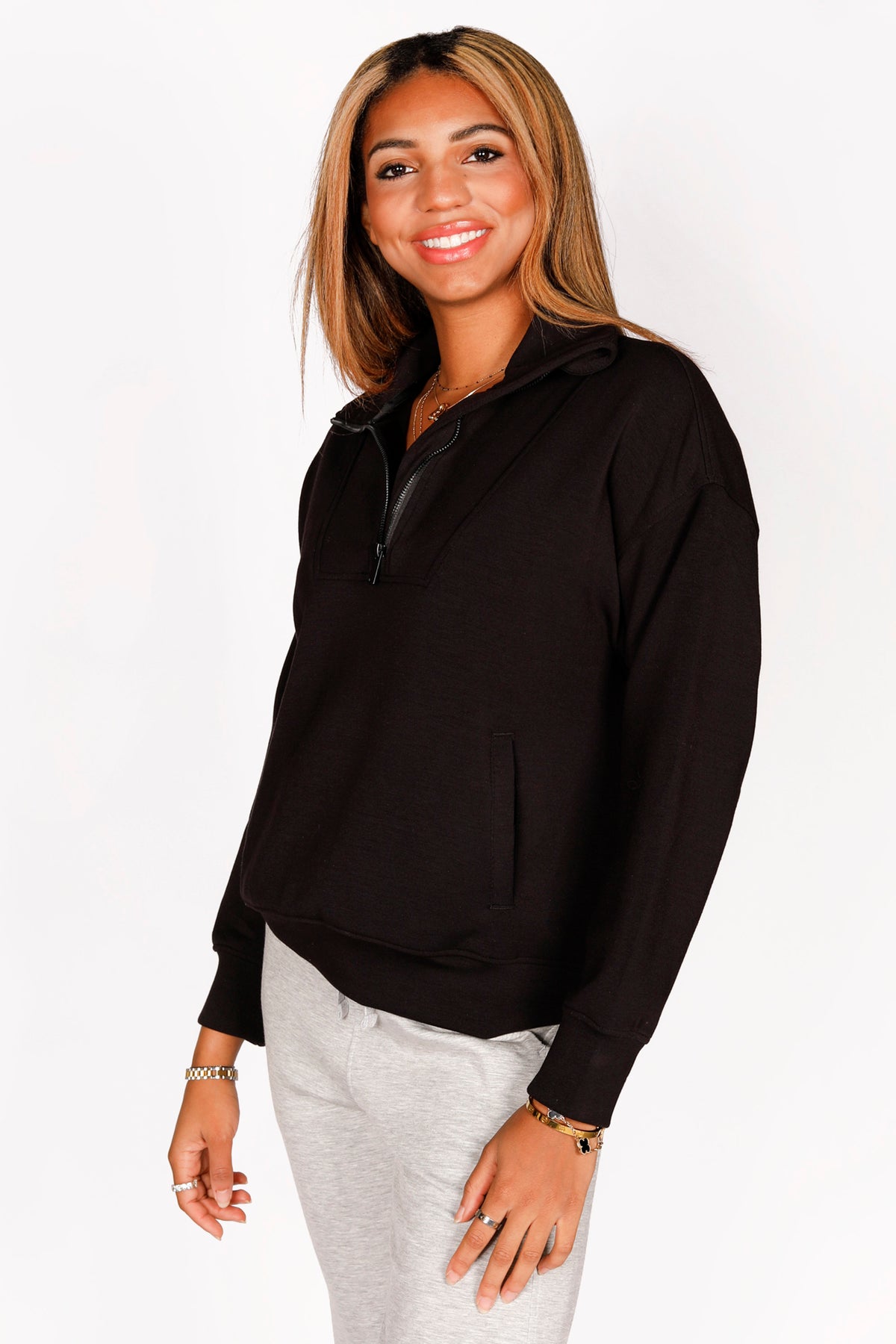 Kelsey Black Quarter Zip Pullover- FINAL SALE
