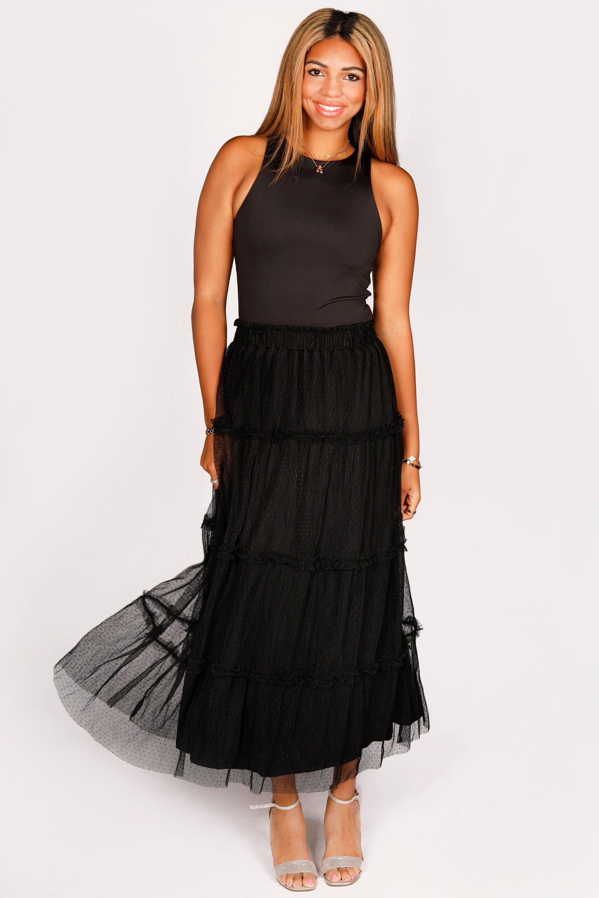 Danni Black Tulle Midi Skirt