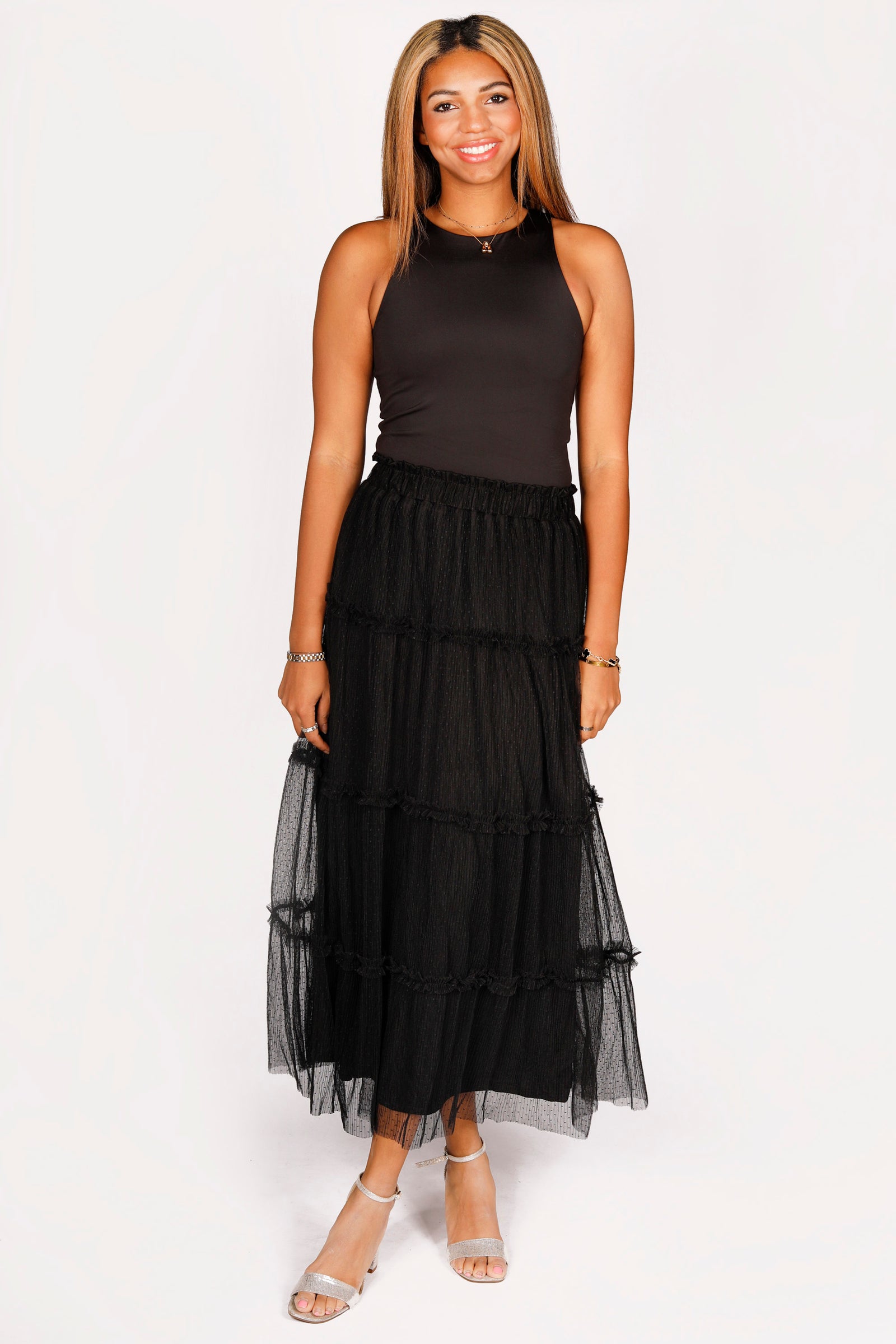 Danni Black Tulle Midi Skirt